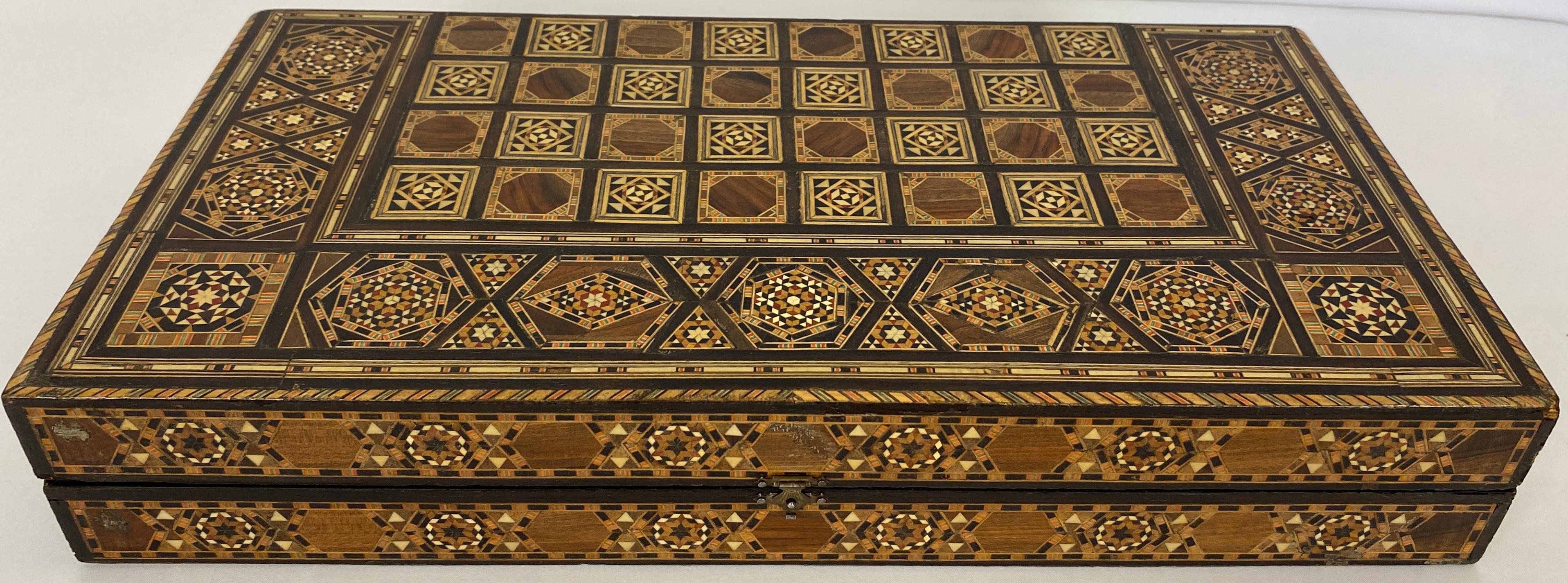 Syrian Mosaic Wooden Inlaid Marquetry Box Backgammon Set 1