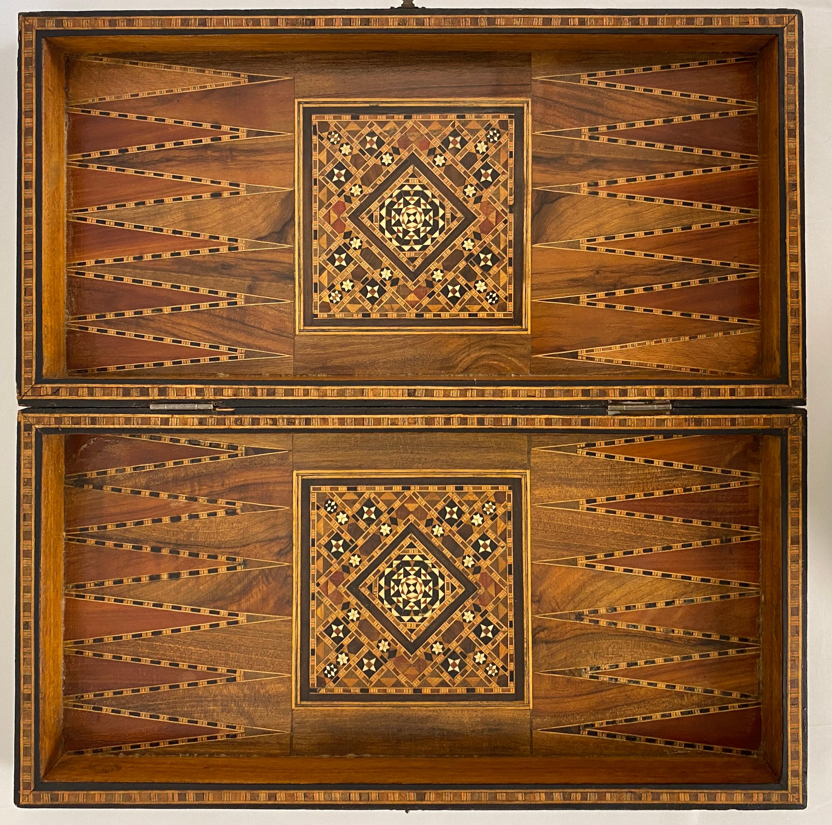 20th Century Syrian Mosaic Wooden Inlaid Marquetry Box Backgammon Set