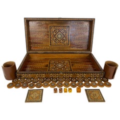 Scatola Backgammon a mosaico siriano in legno intarsiato