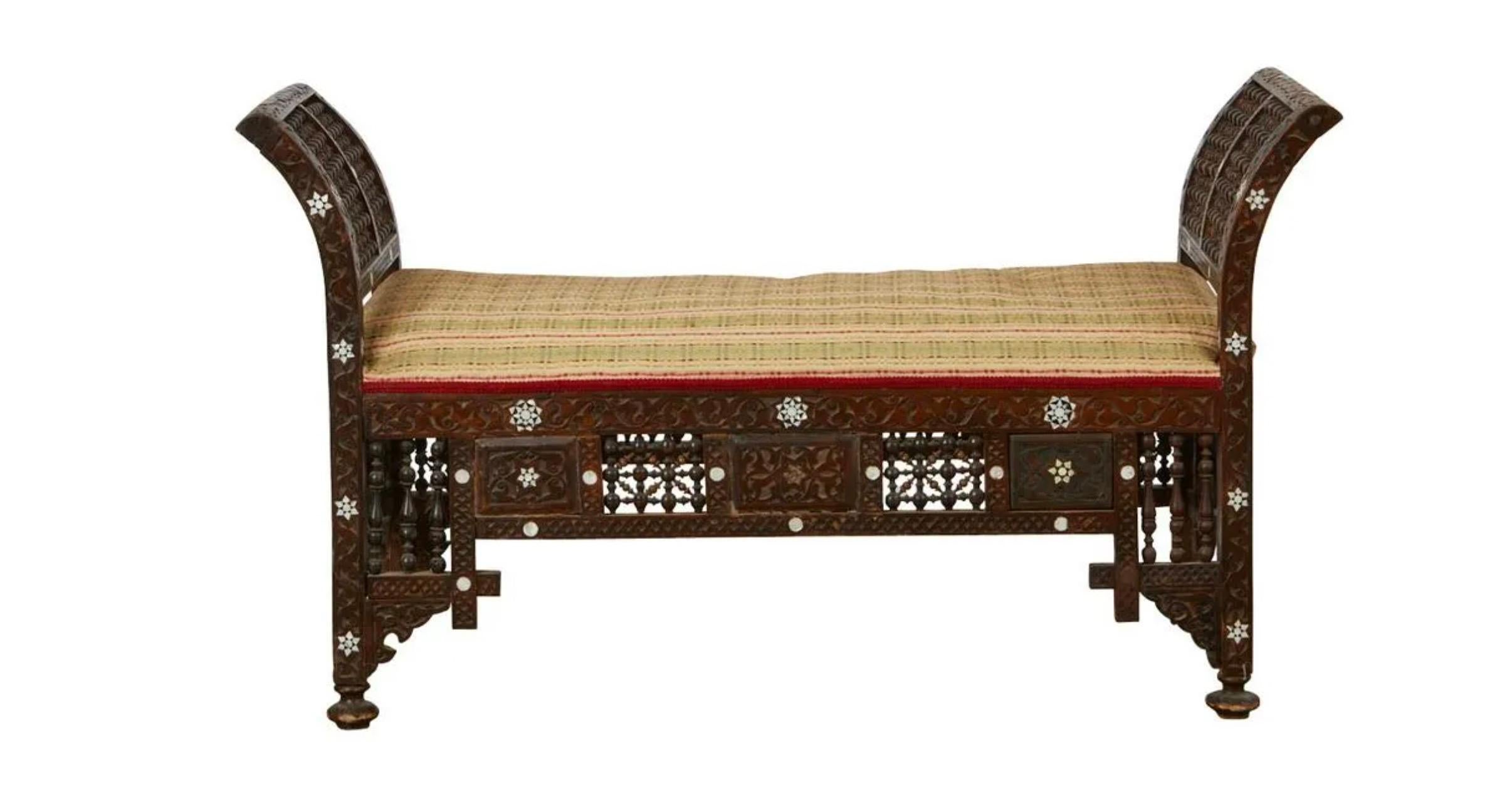 Inlay Syrian Mother of Pearl Inlaid Bench For Sale
