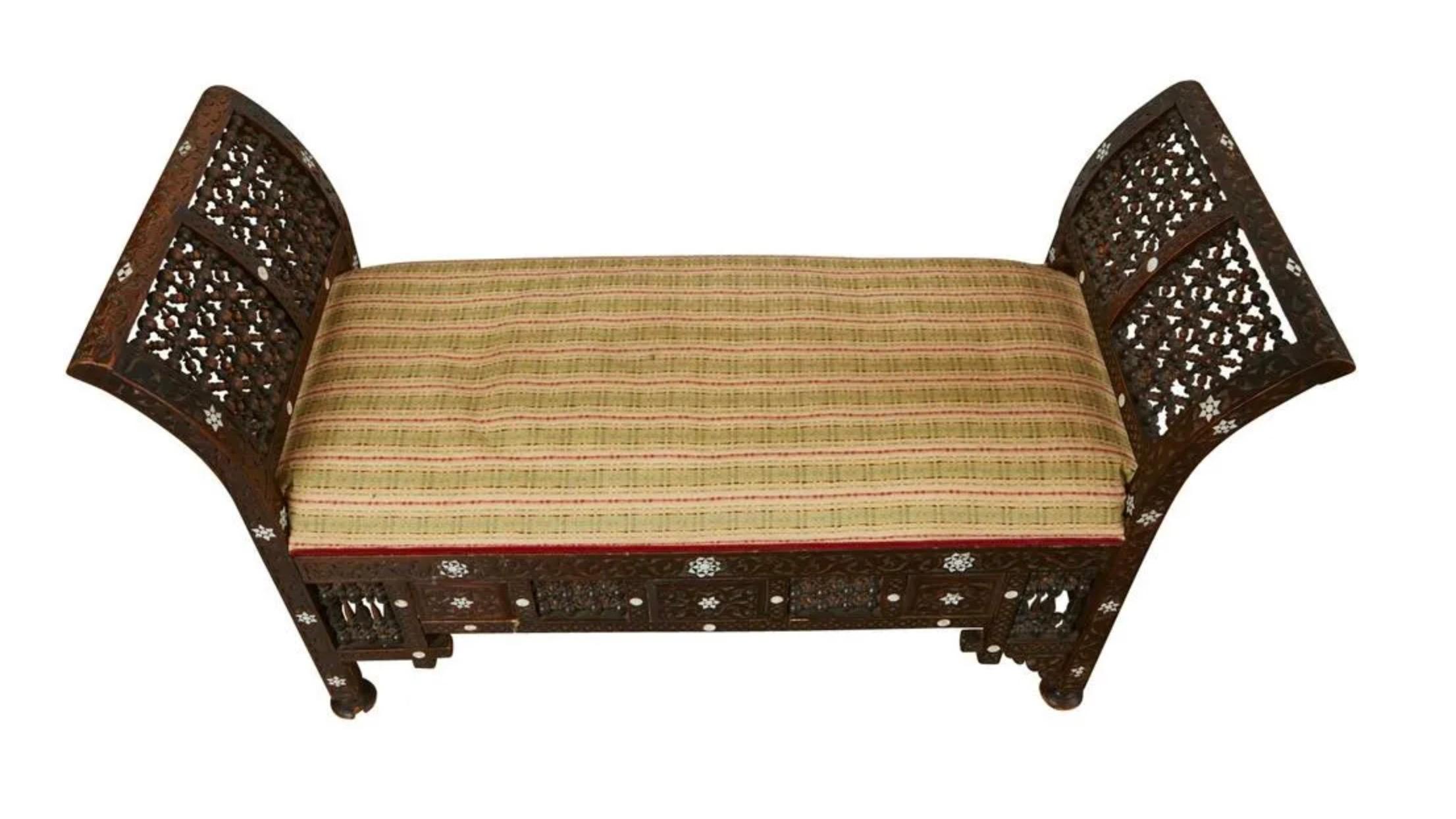 20th Century Syrian Mother of Pearl Inlaid Bench For Sale