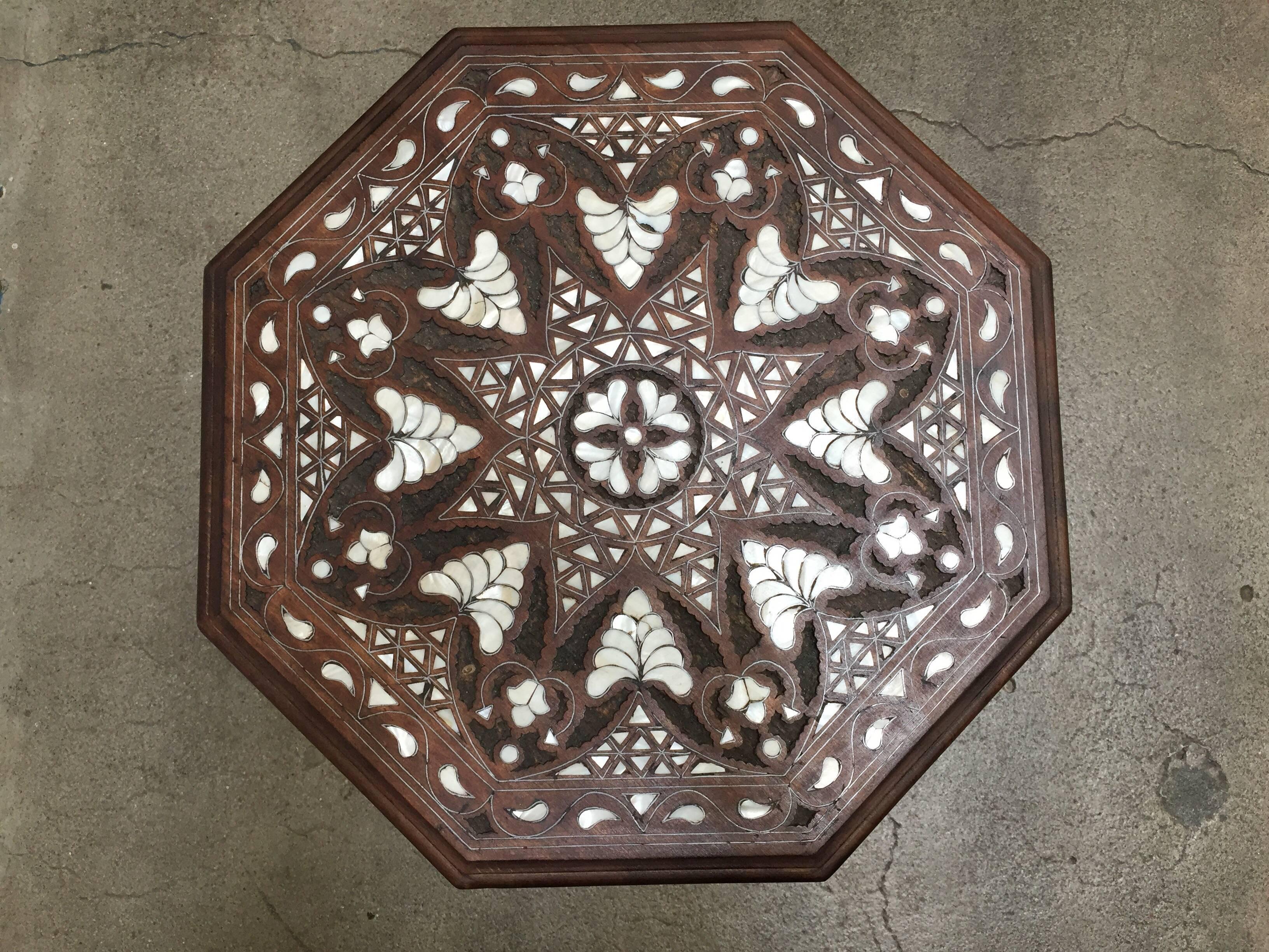 Moorish Syrian Mother-of-Pearl Inlaid Side Table