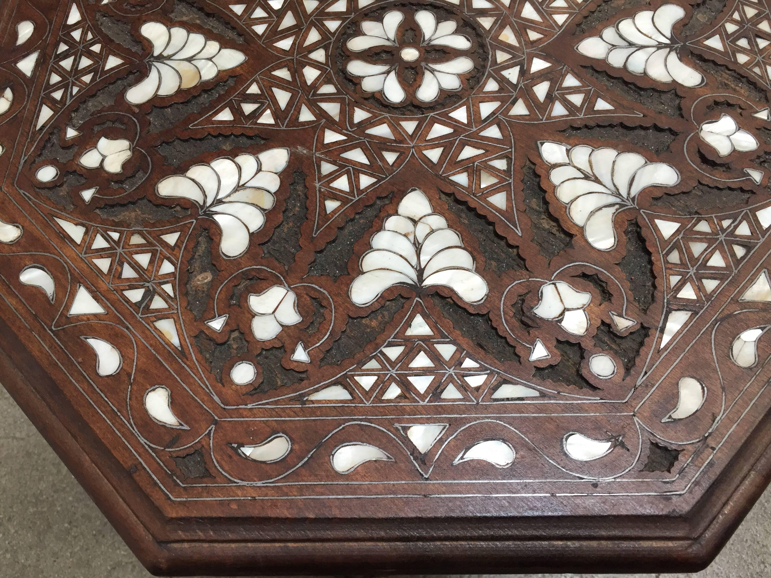 Hand-Carved Syrian Mother-of-Pearl Inlaid Side Table