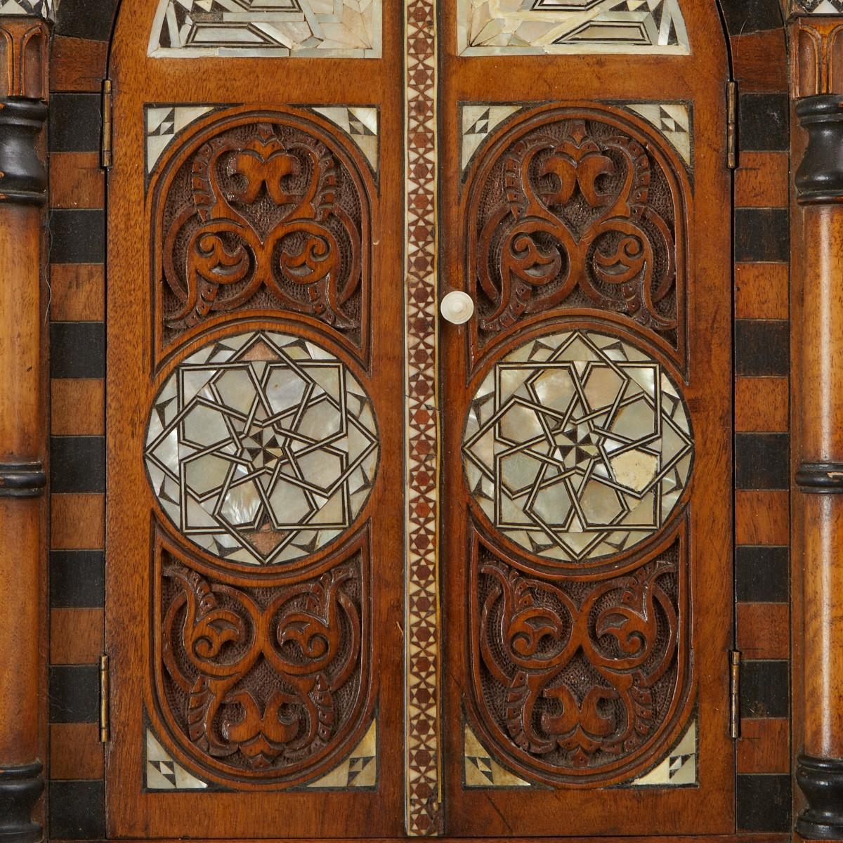 Carved Syrian Mother of Pearl Inlaid Wall Cabinet