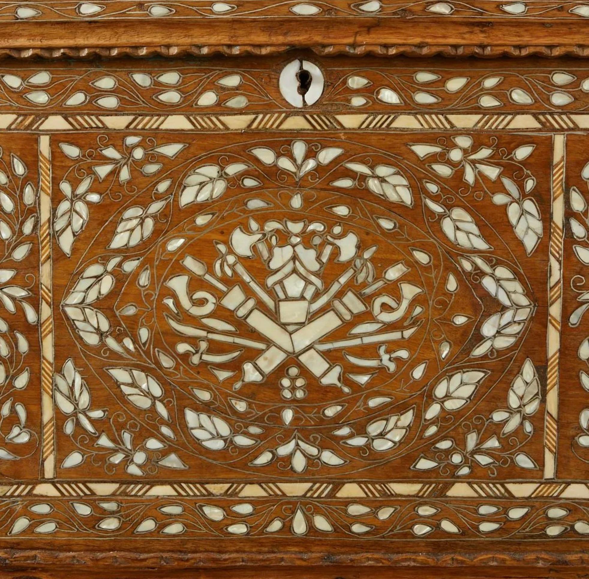 Syrian Mother of Pearl Inlaid Wedding Chest In Good Condition In Dallas, TX