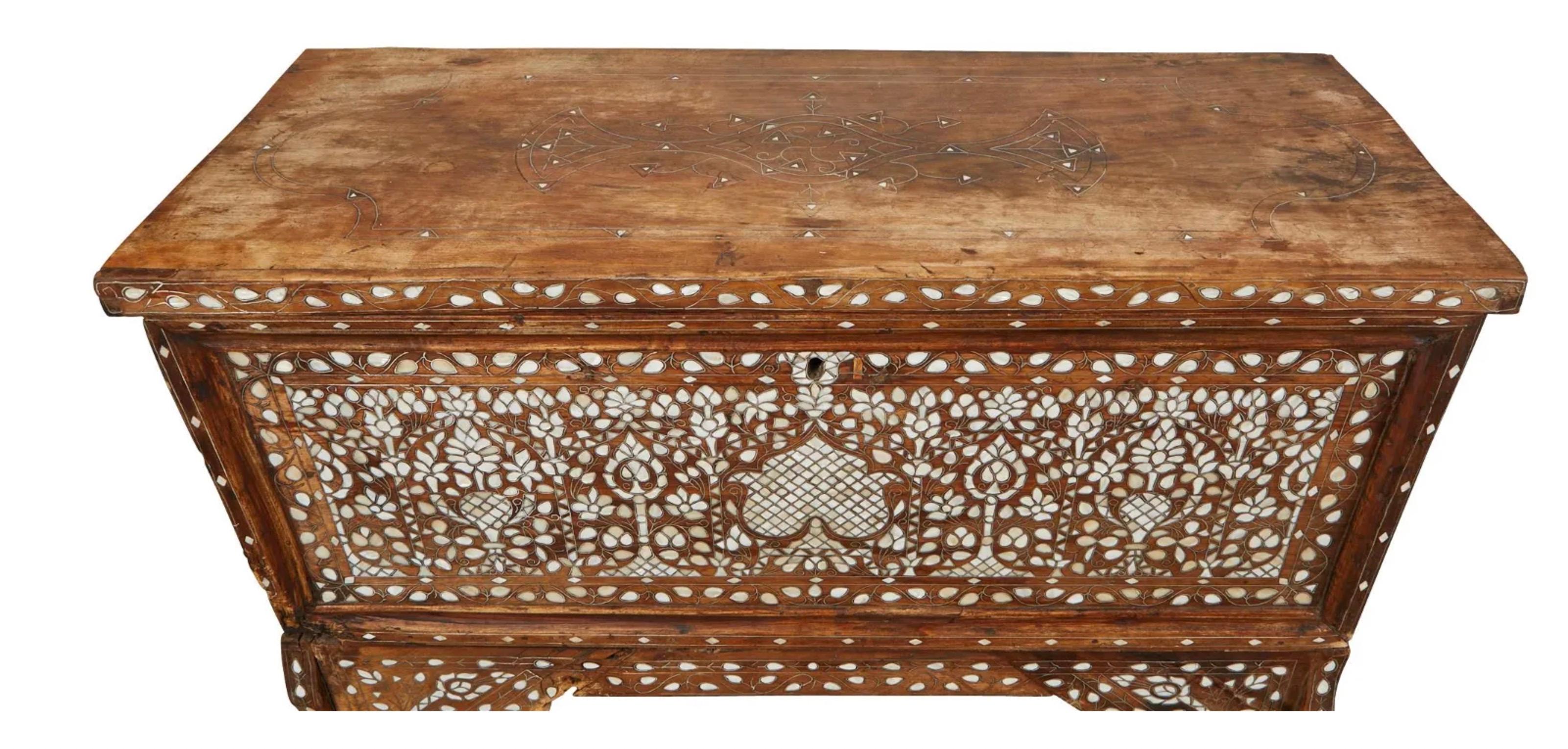 20th Century Syrian Mother of Pearl Inlaid Wedding Chest For Sale