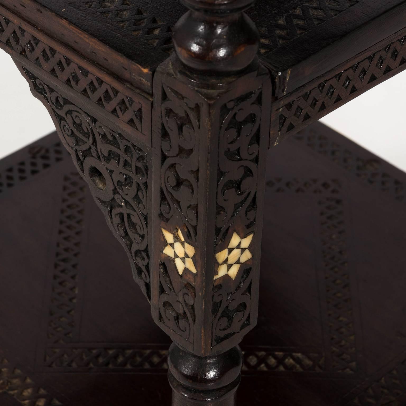 Hand-Carved Syrian Mother-of-Pearl Inlay Side Table