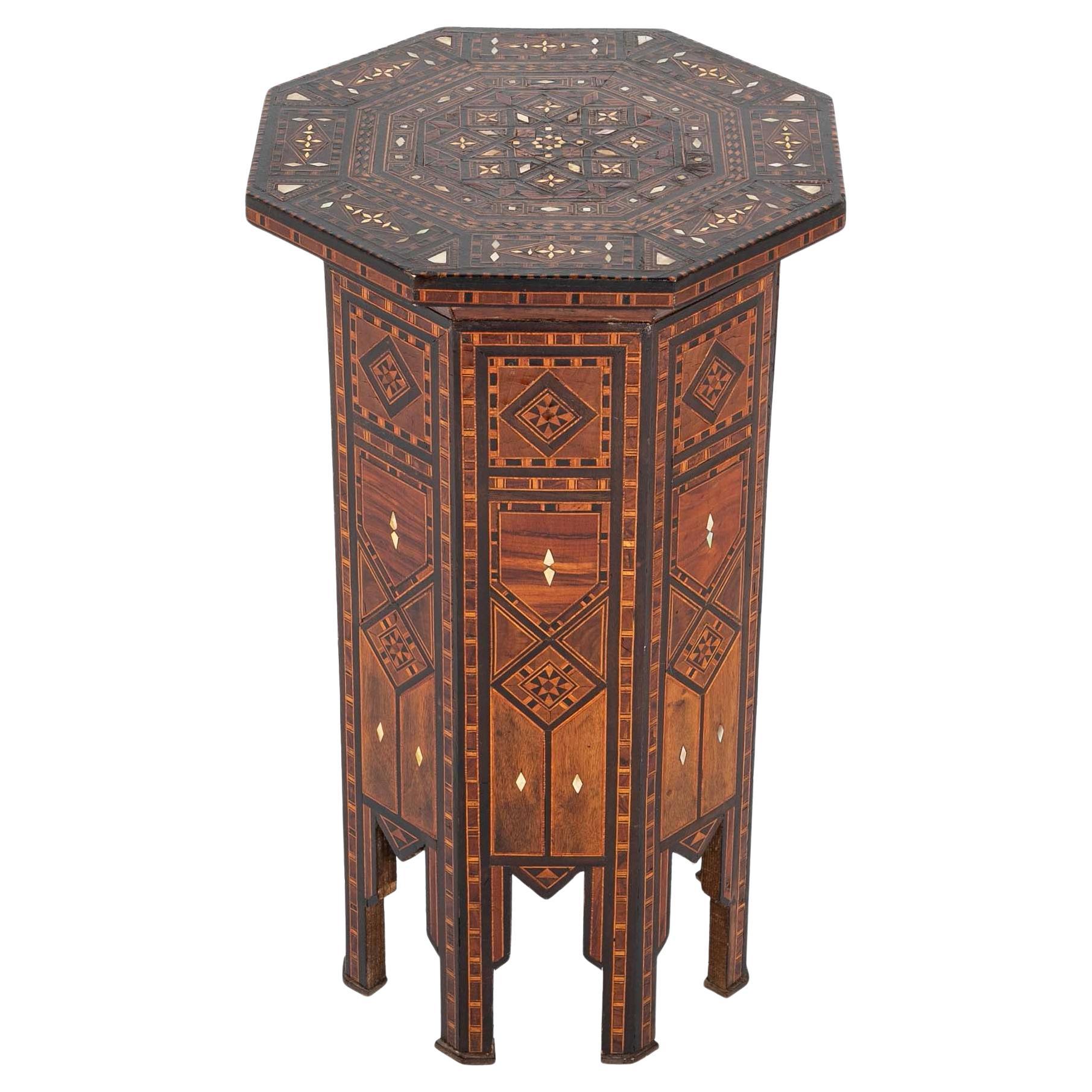 Syrian Octagonal Side Table With Ebony, Rosewood and Bone Inlay Circa 1900 im Angebot