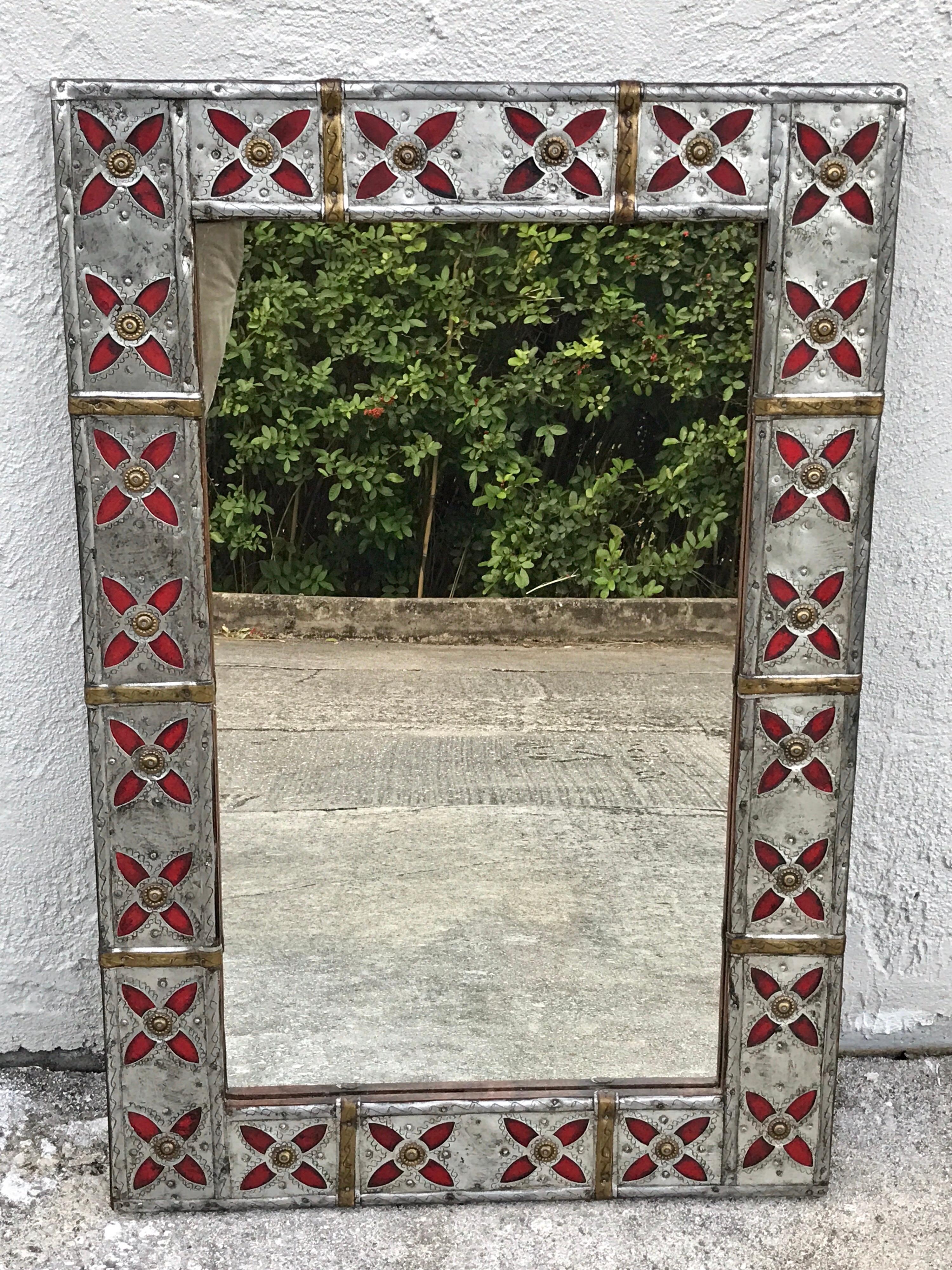 Syrian Pewter, Brass and Enameled Mirror 2