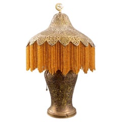 Antique Syrian Pierced Brass Table Lamp, ca. 1920