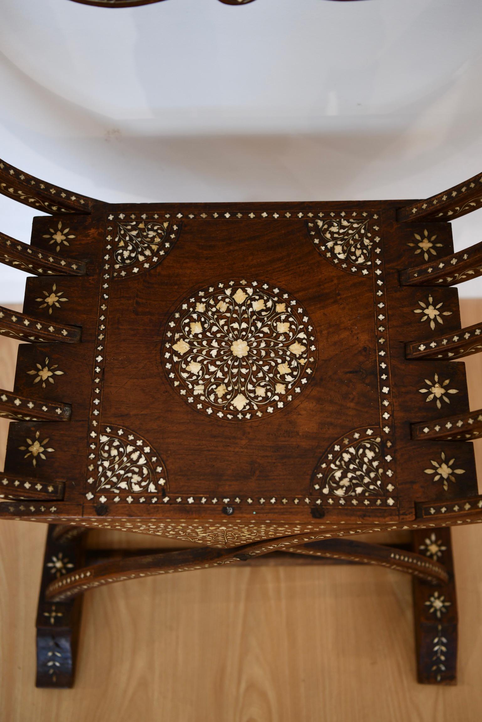 Syrian Savonarola Chair with Mother of Pearl For Sale 5