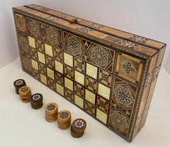Syrian Style Mosaic Wooden Inlaid Marquetry Box Backgammon Set