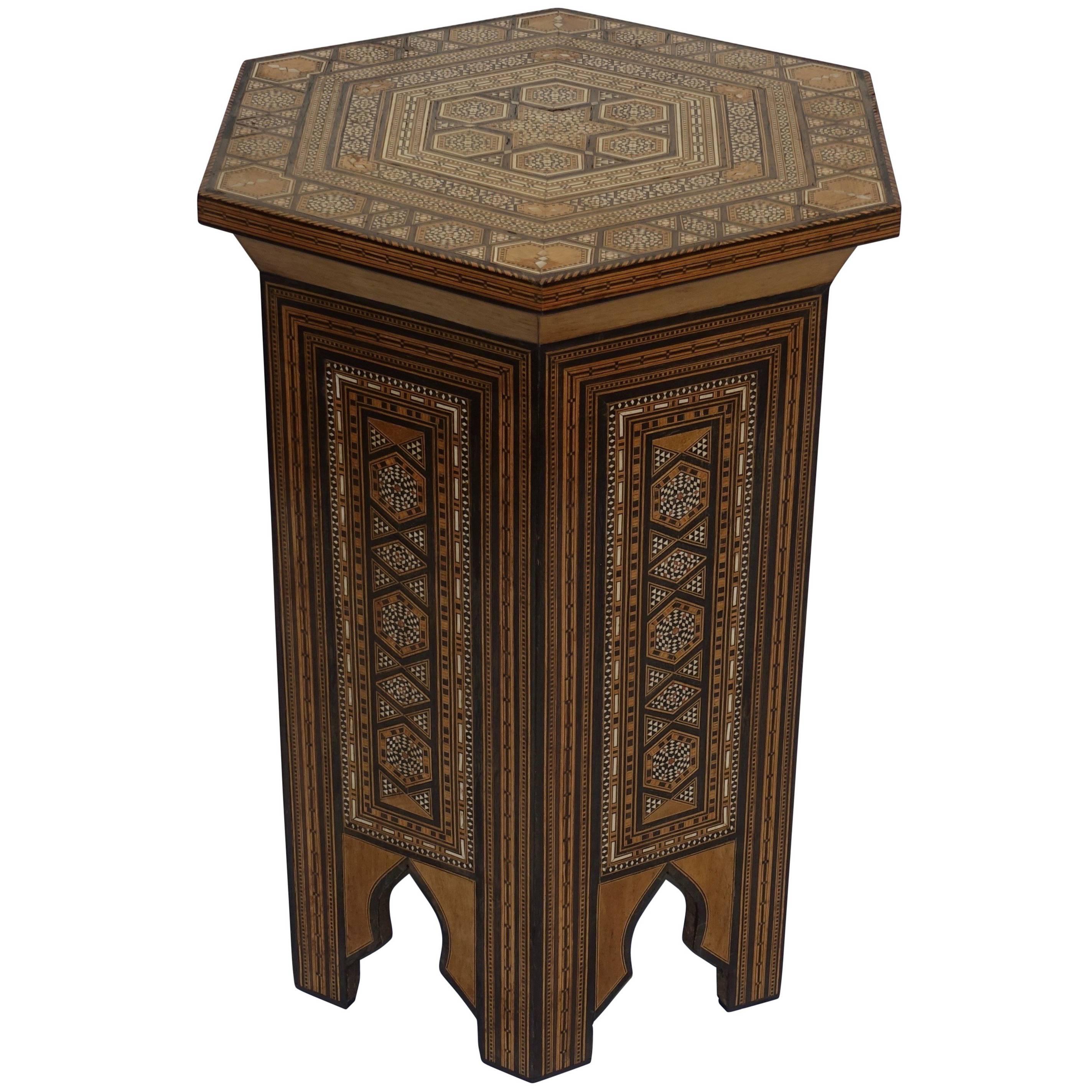 Syrian Tabouret Side Table with Multi Inlay