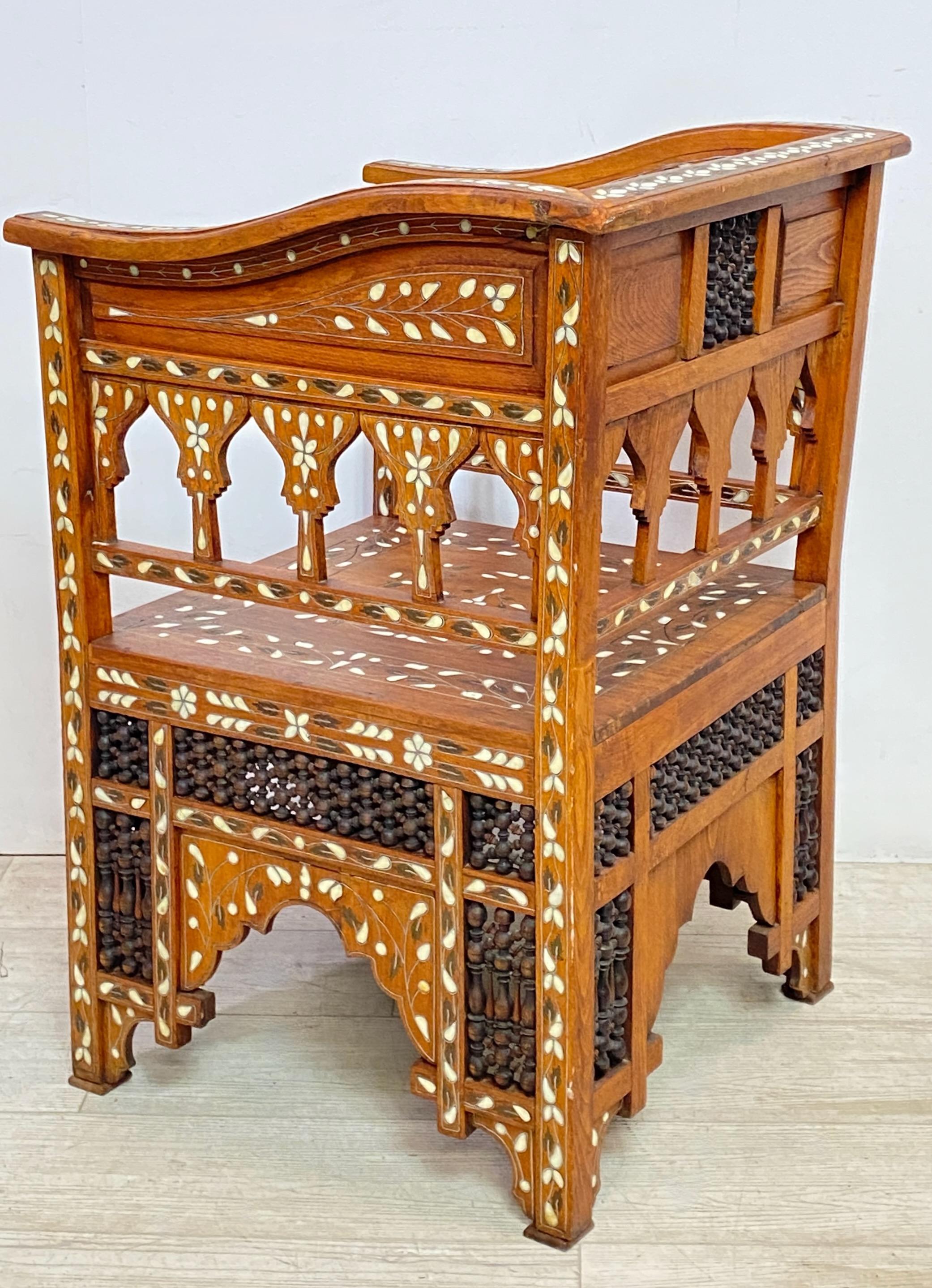 Syrian Walnut Chair with Mixed Inlay, Late 19th-Early 20th Century  For Sale 1