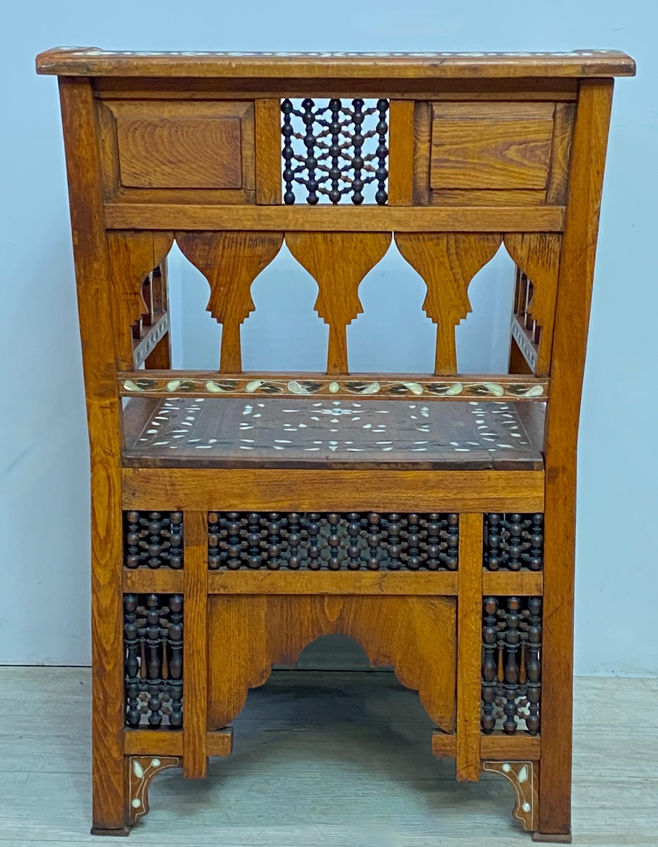 Syrian Walnut Chair with Mixed Inlay, Late 19th-Early 20th Century  For Sale 3