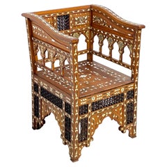 Syrian Walnut Chair with Mixed Inlay, Late 19th-Early 20th Century 