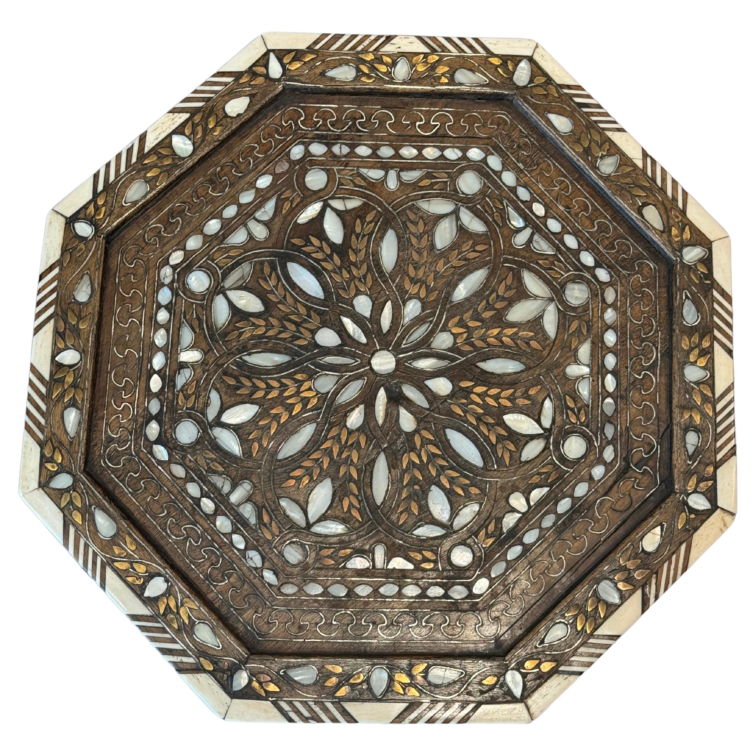 Syrian Walnut, Mother of Pearl, Bone, and Copper Inlaid Table, Circa 1900 In Excellent Condition In West Hollywood, CA