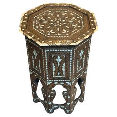Syrian Walnut, Mother of Pearl, Bone, and Copper Inlaid Table, Circa 1900
