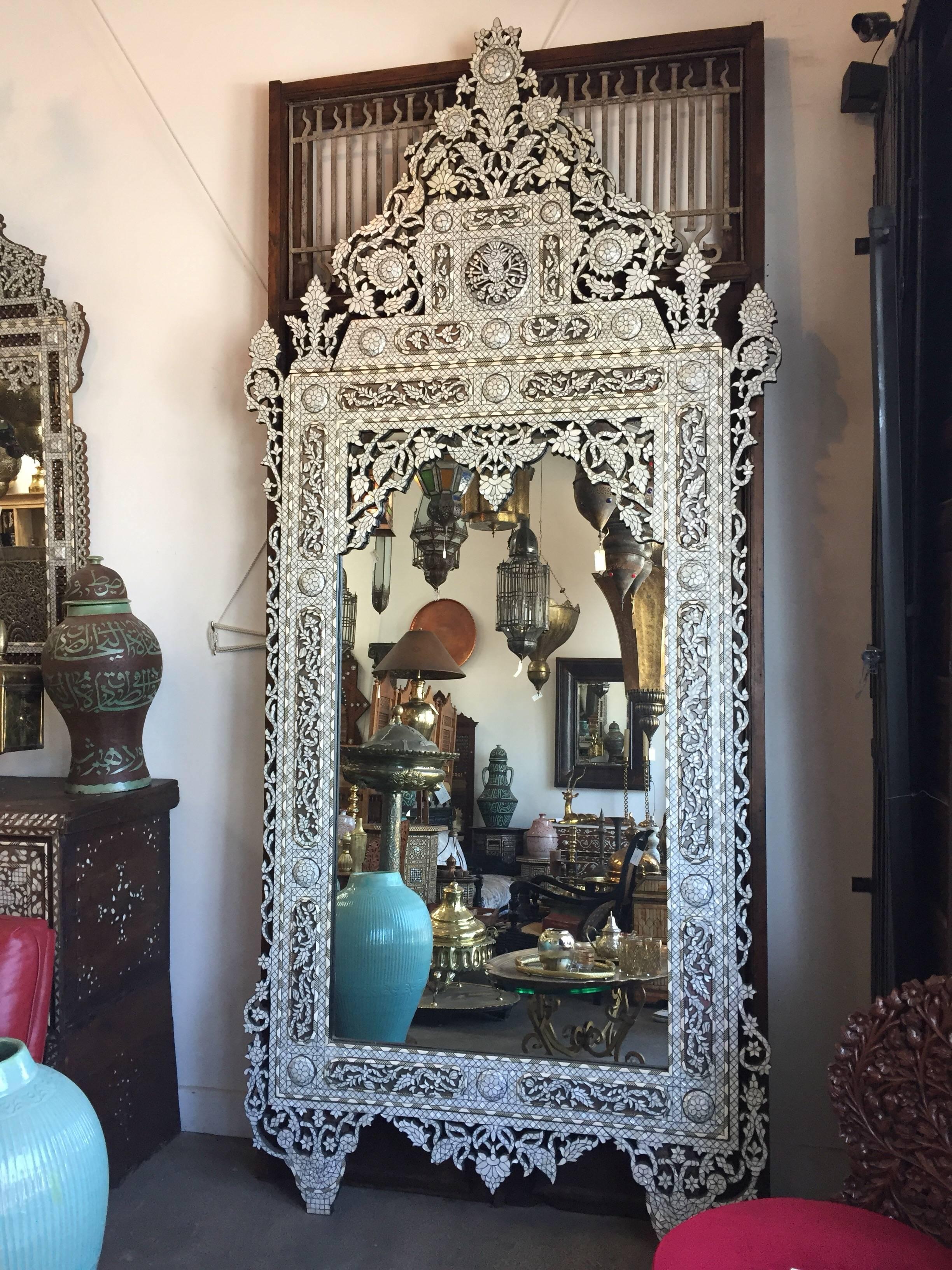 Syrian White Inlay Mirror, Late 20th century, 10ft Height 6