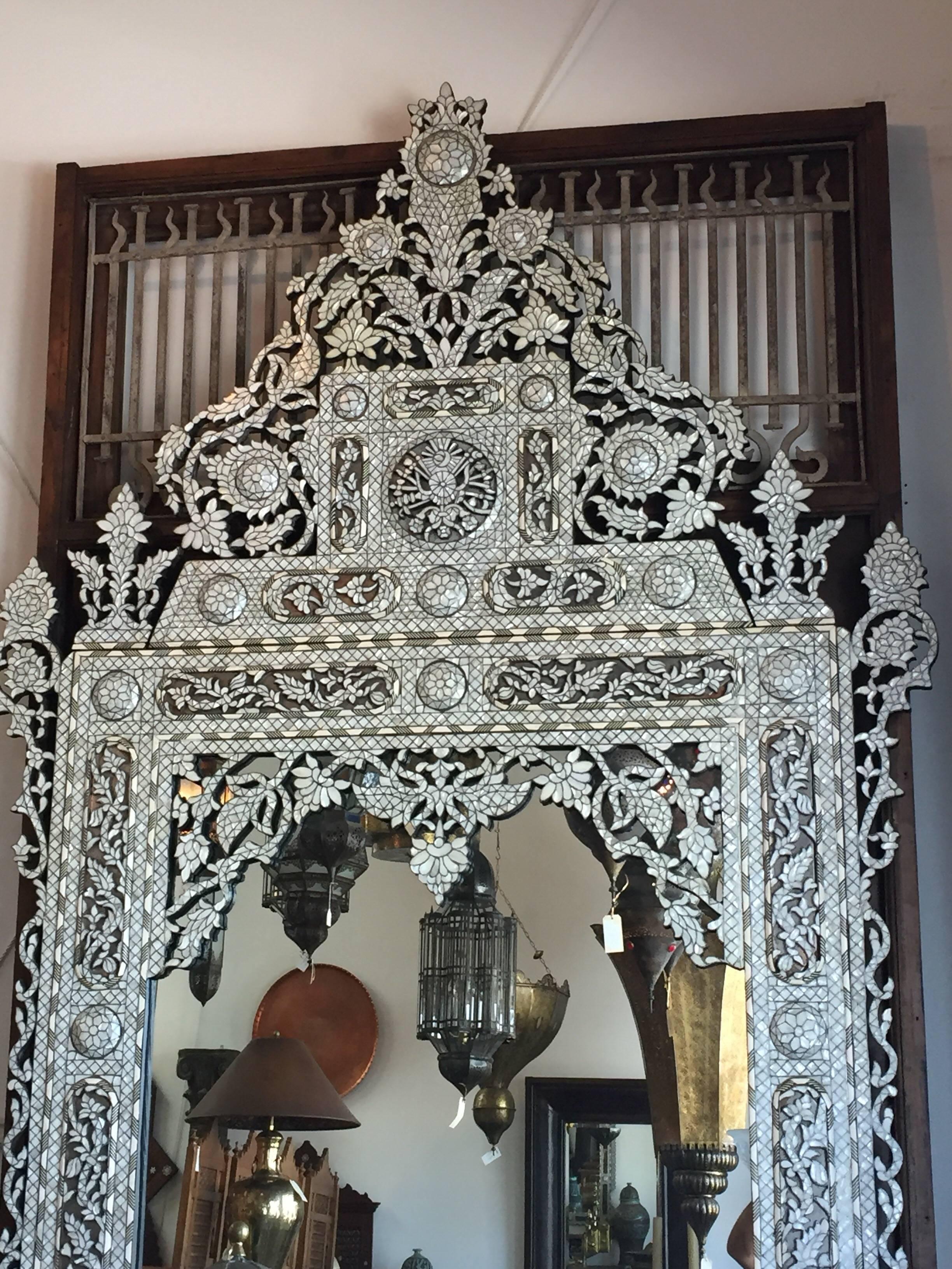 Syrian White Inlay Mirror, Late 20th century, 10ft Height 8