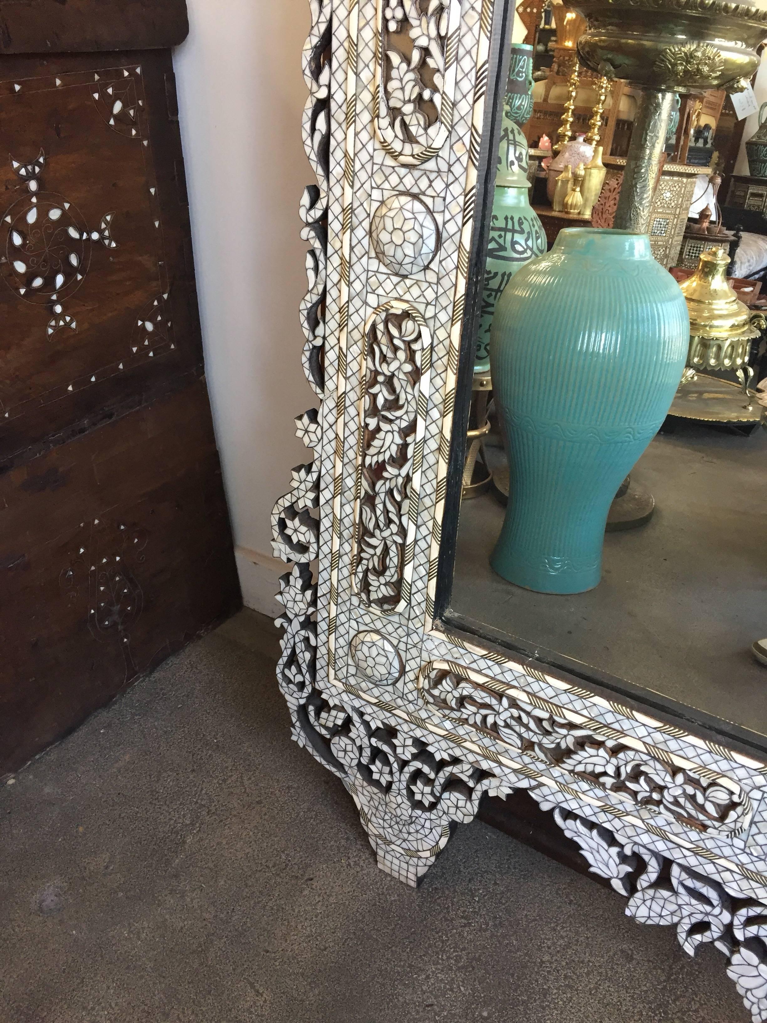 Syrian White Inlay Mirror, Late 20th century, 10ft Height 10