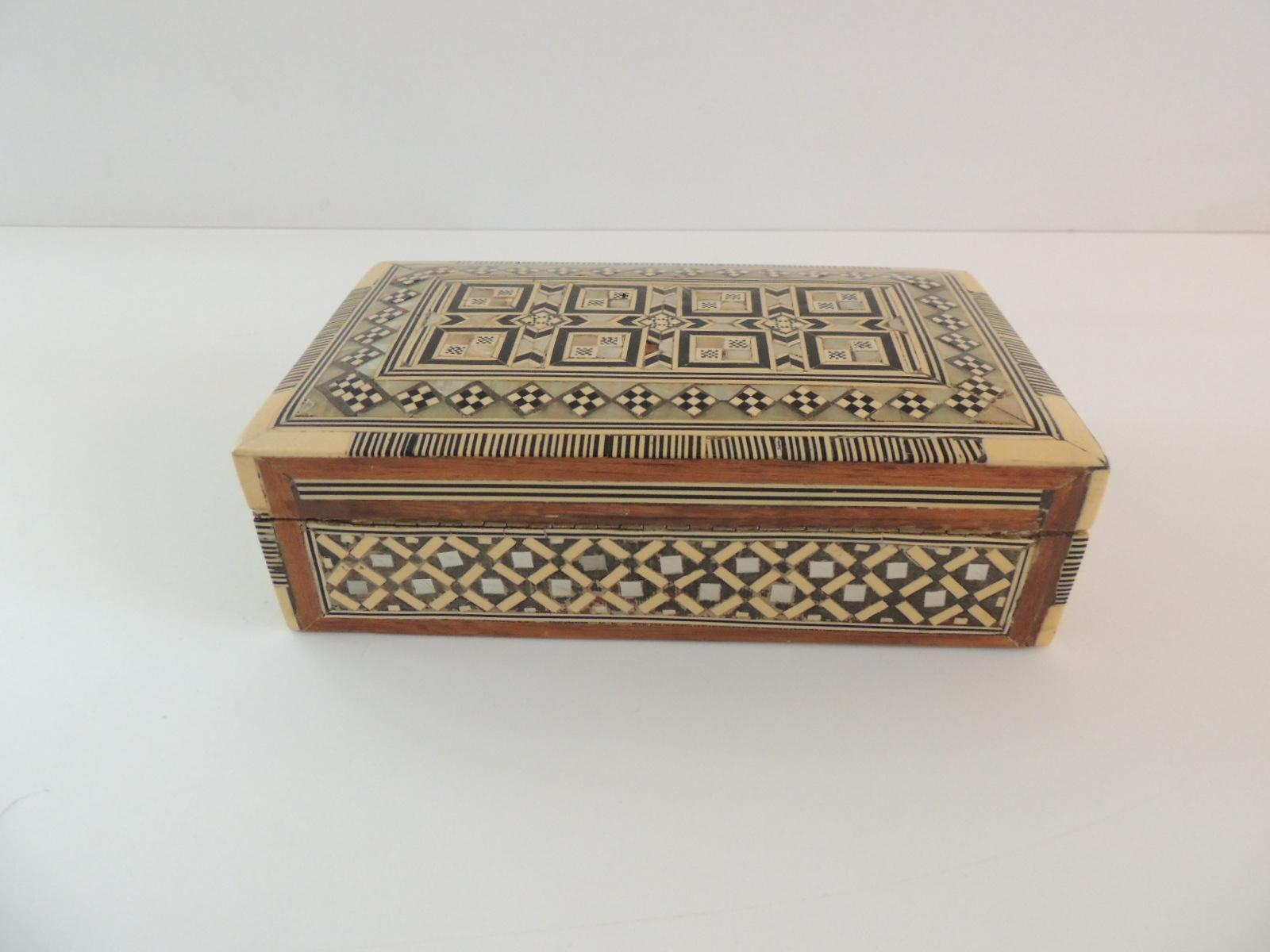 Moorish Syrian Wood and Mother of Pearl Inlaid Jewelry Box