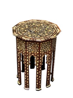 Syrian Wood Tea Table with Mother of Pearl Inlays, 1900s