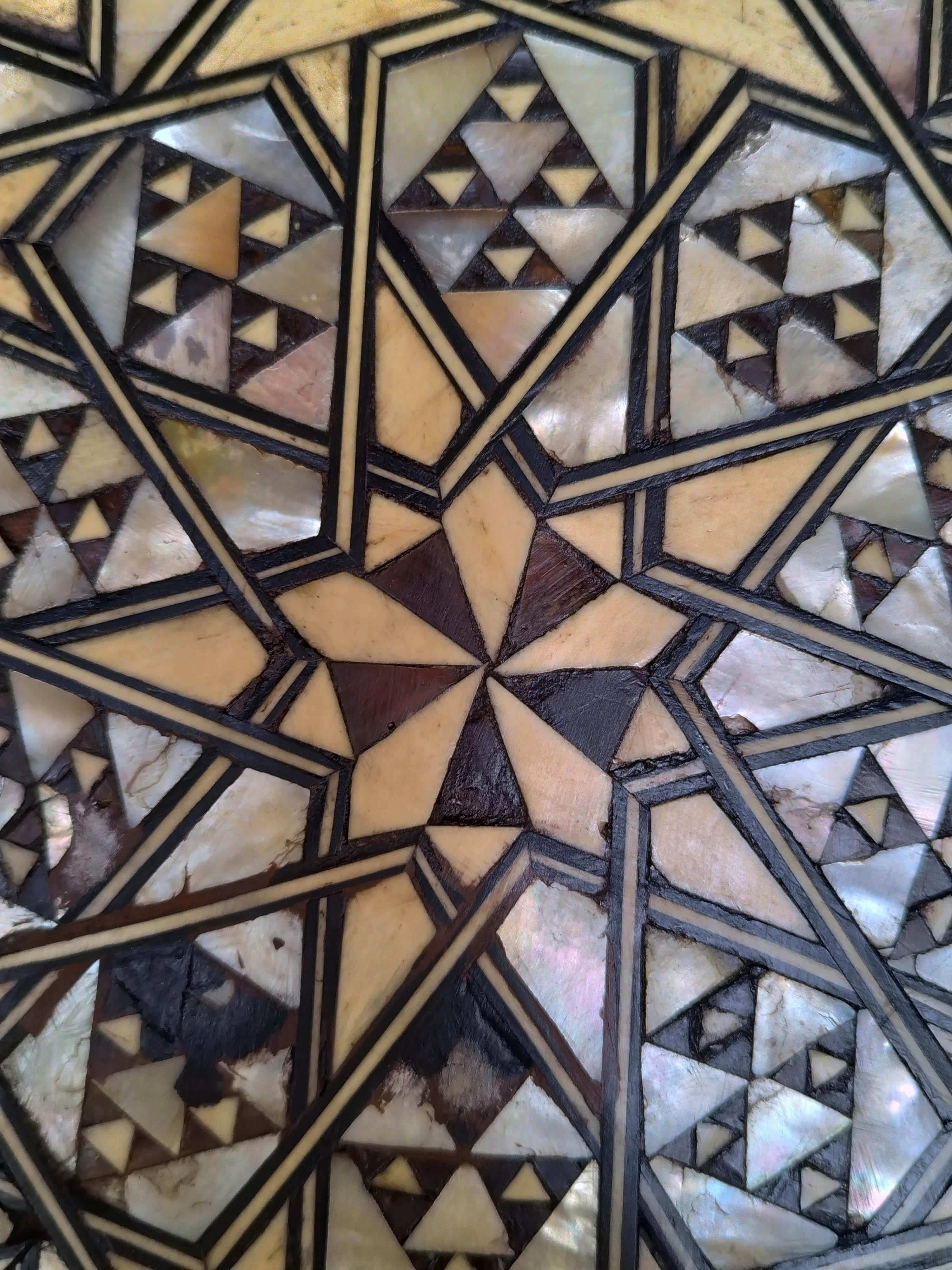 Mother-of-Pearl Syrian Wood Tea Table with Mother of Pearl Inlays, 1900s