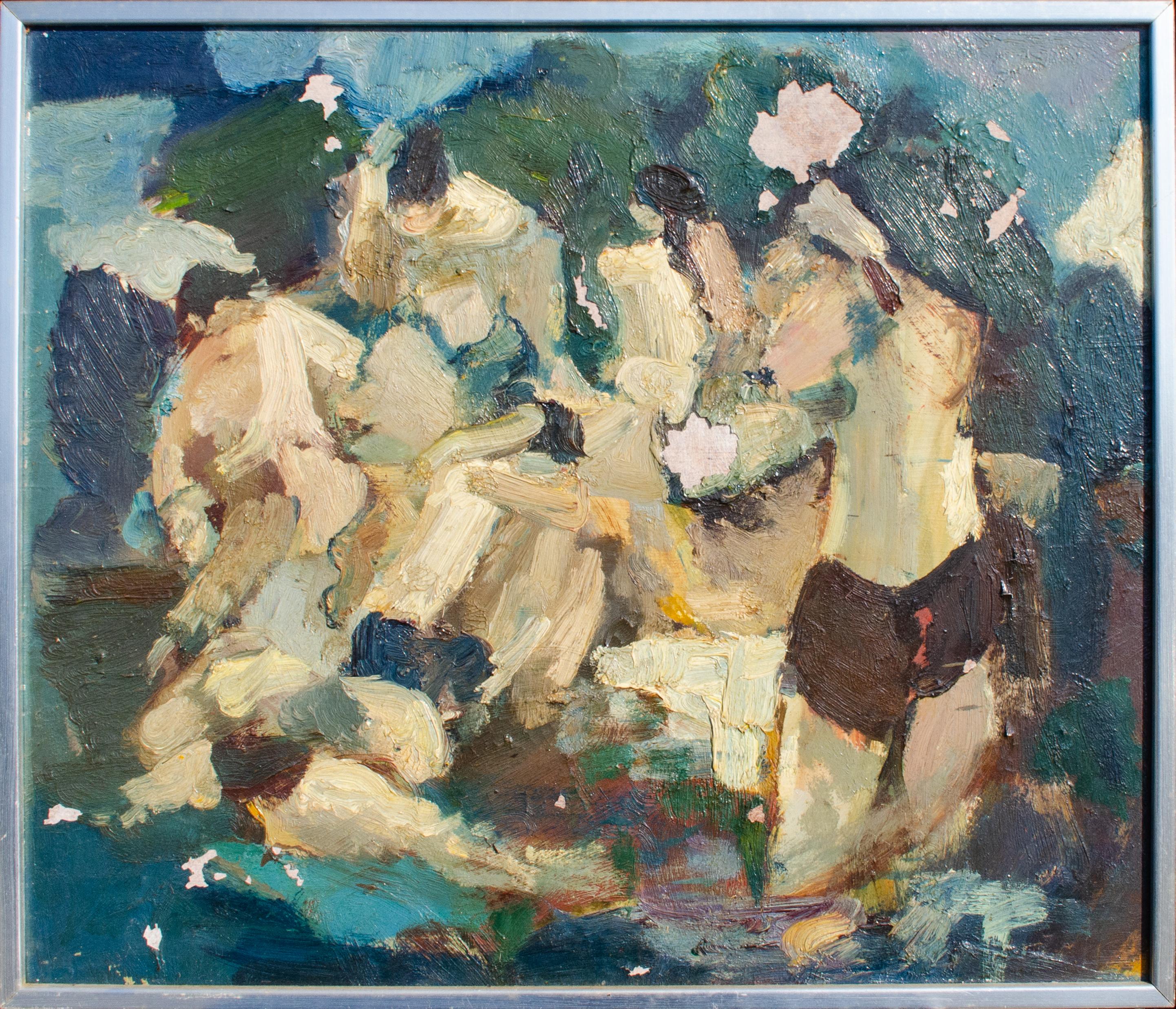 Syril Frank Nude Painting – Wunderschöne abstrakt-expressionistische Figuren des Mystery-Künstlers