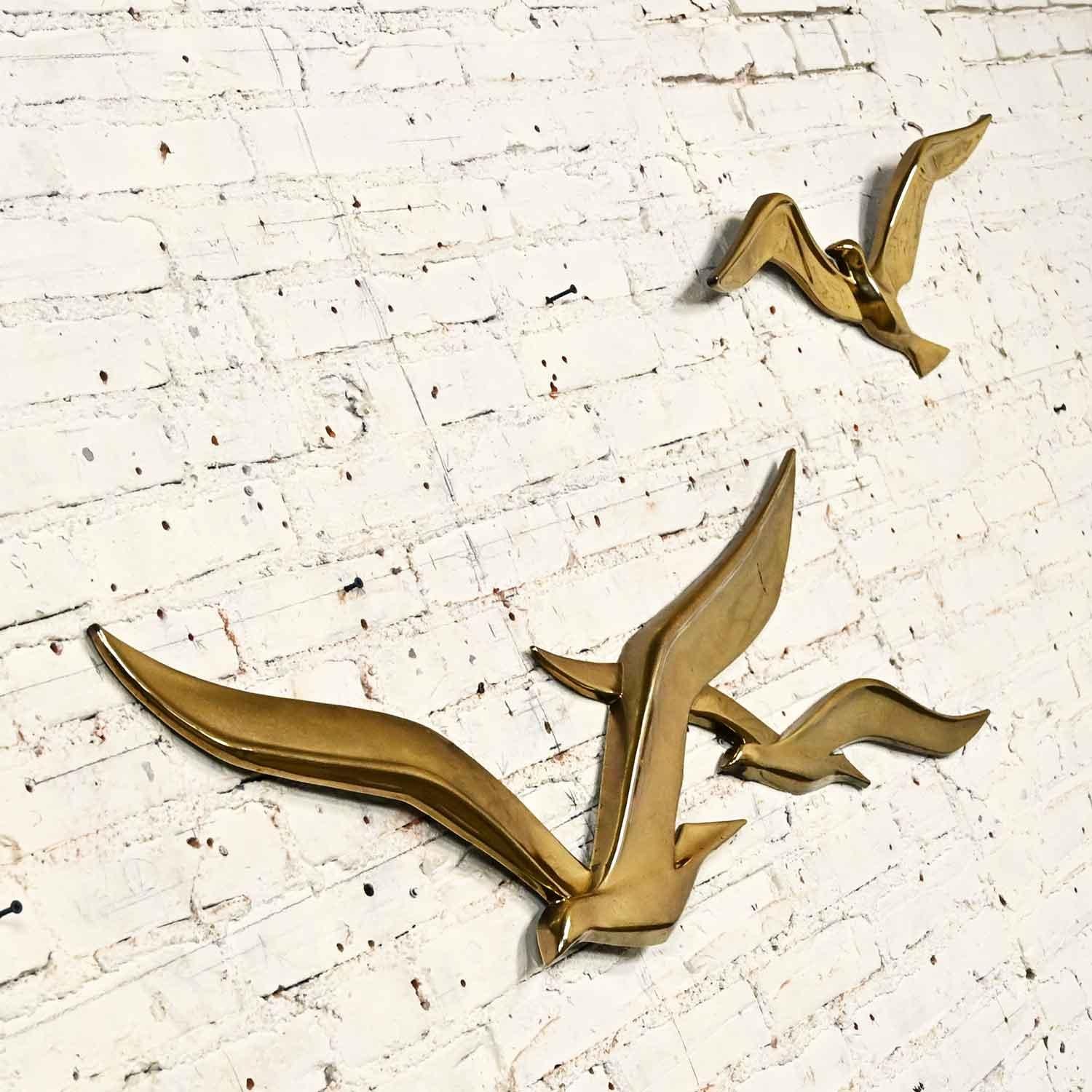 Syroco MCM Gilded Plastic Seagulls in Flight 3 Birds 2-Piece Wall Sculpture 2