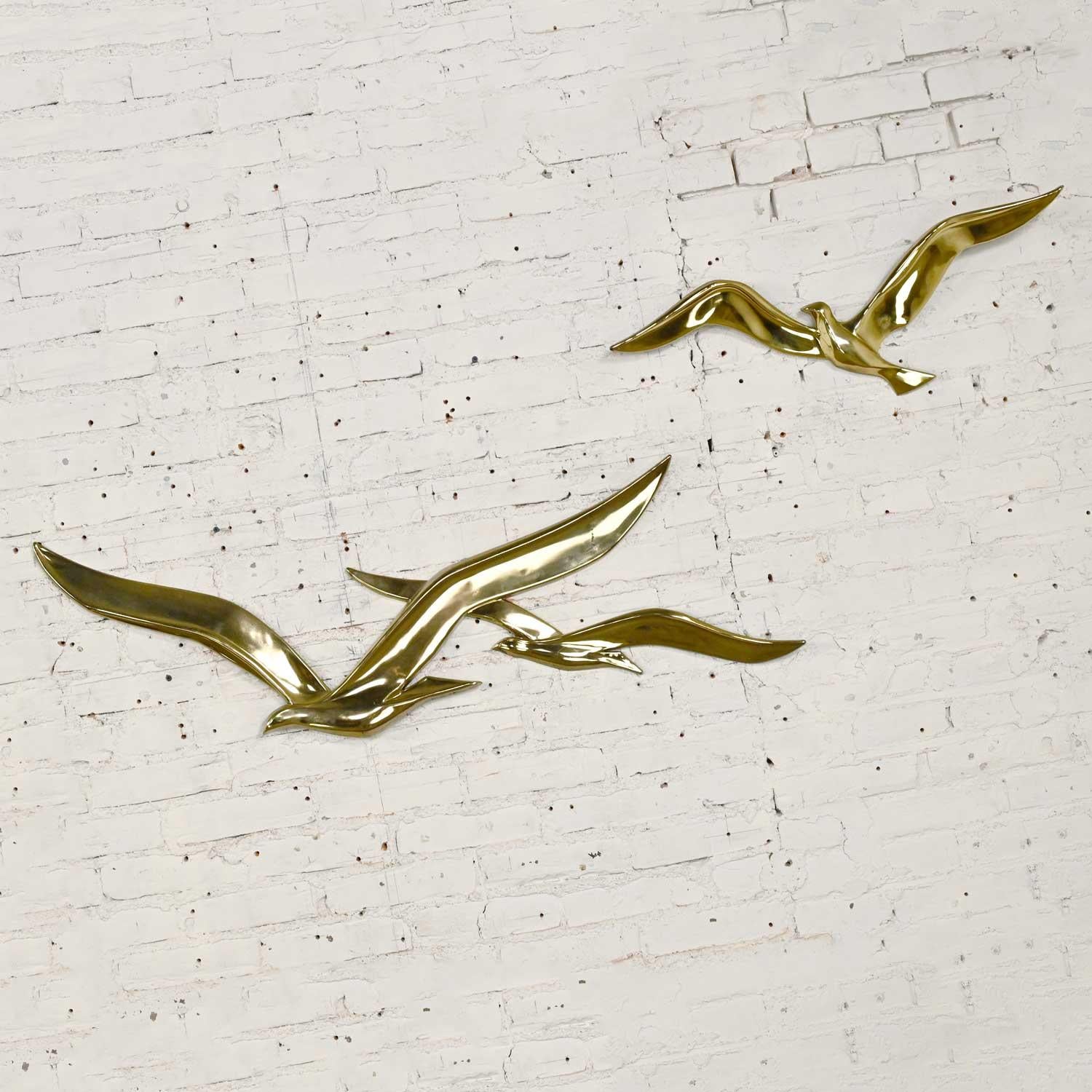 Syroco MCM Gilded Plastic Seagulls in Flight 3 Birds 2-Piece Wall Sculpture 4