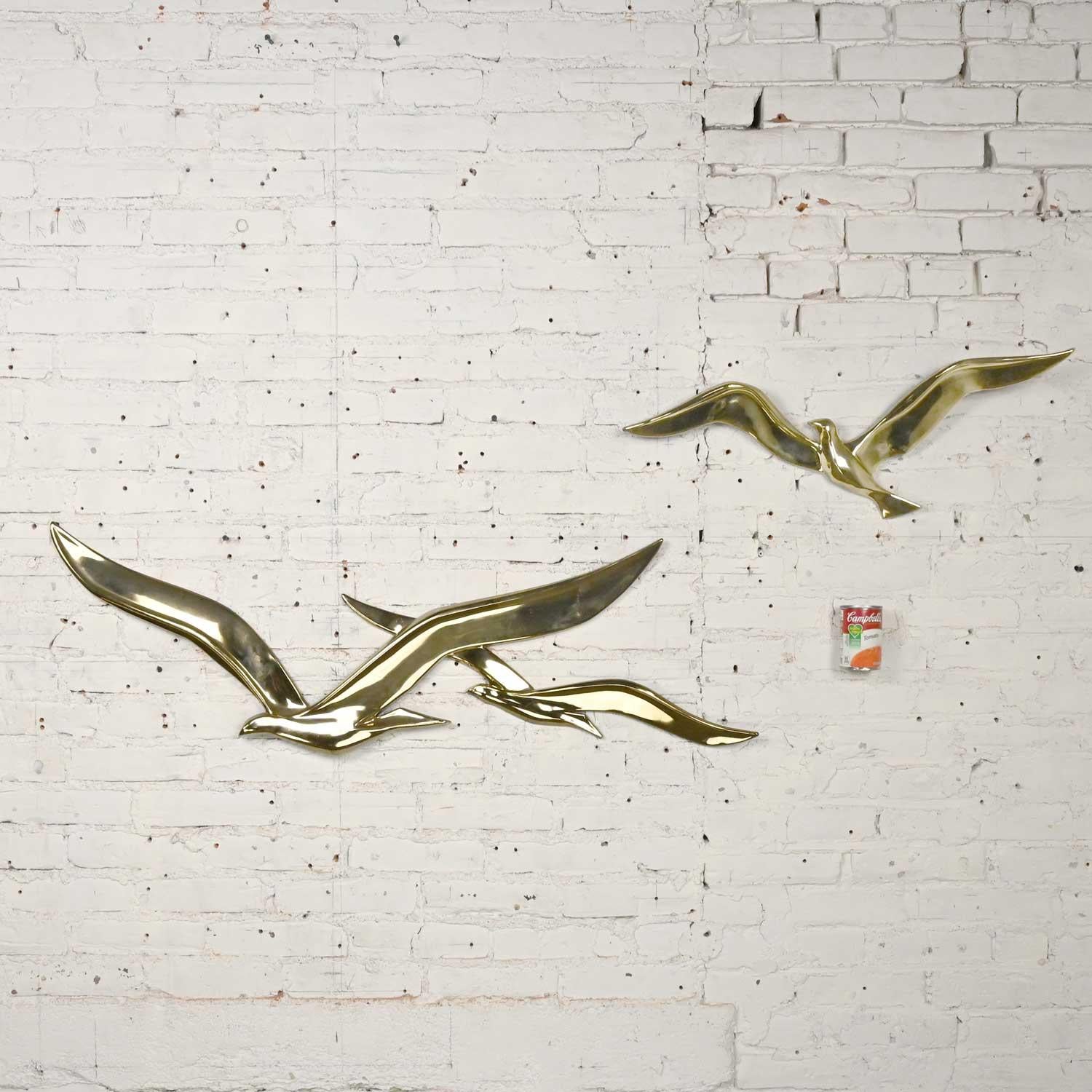 Syroco MCM Gilded Plastic Seagulls in Flight 3 Birds 2-Piece Wall Sculpture 5