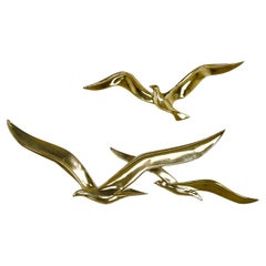 Syroco MCM Gilded Plastic Seagulls in Flight 3 Birds 2-Piece Wall Sculpture