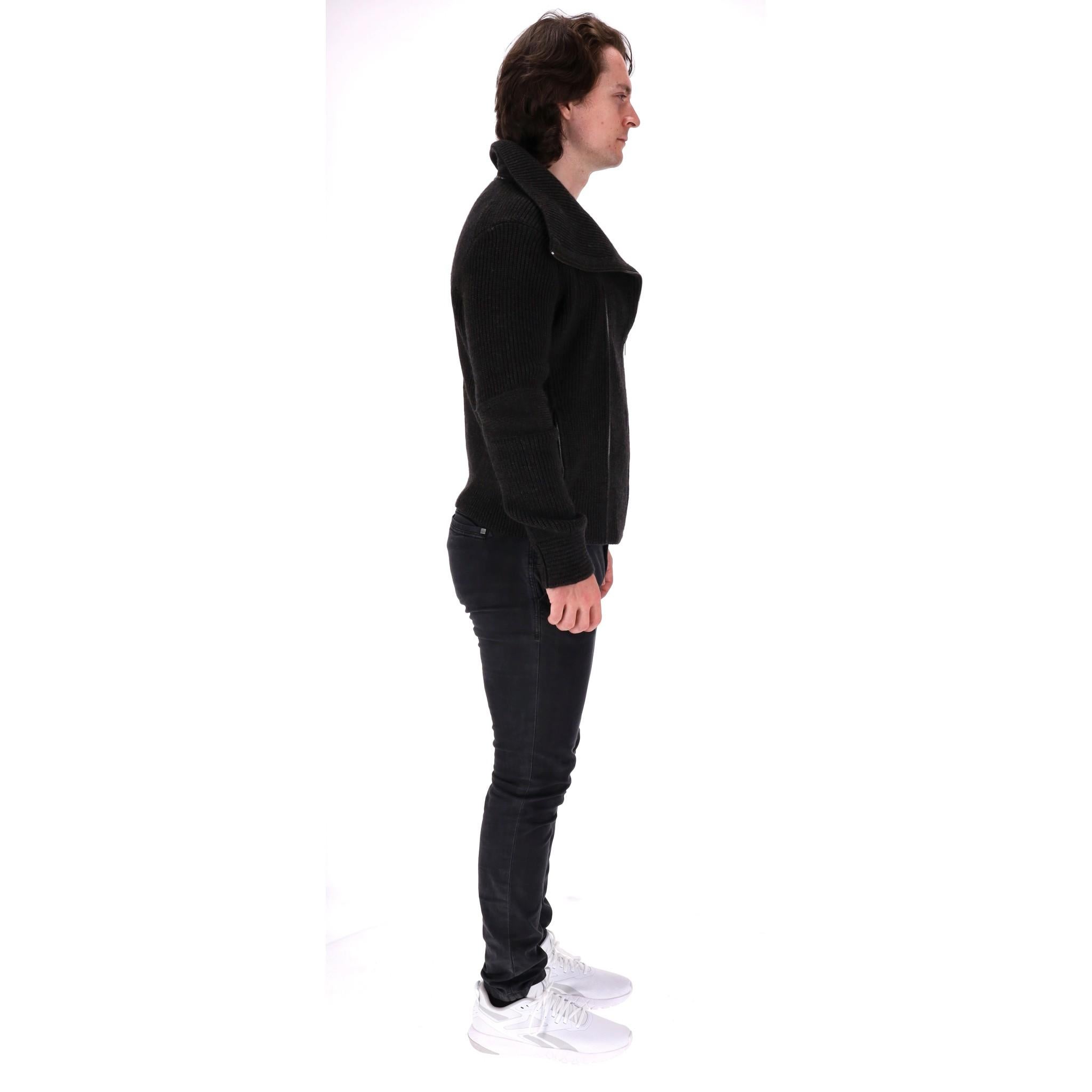 Noir Cardigan zippé en laine et alpaga System en vente