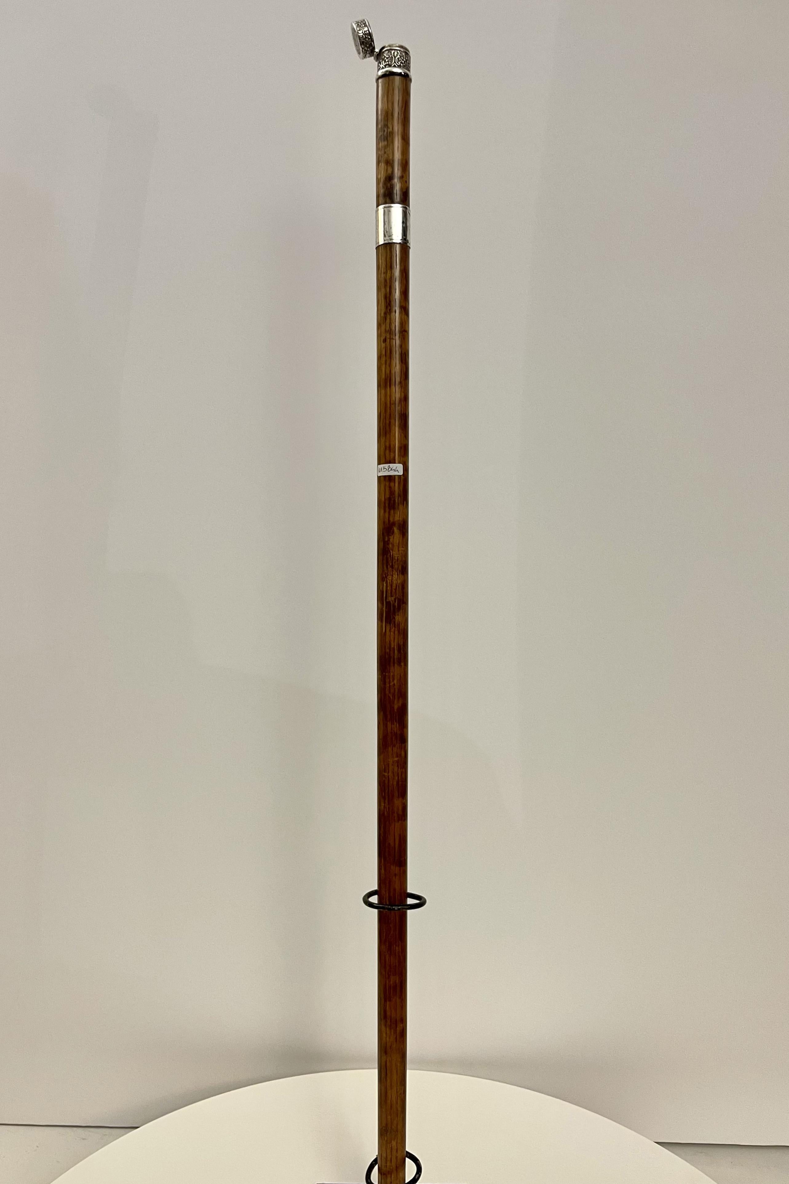 Sterling Silver System walking stick with thimble holder function, USA 1900.  For Sale