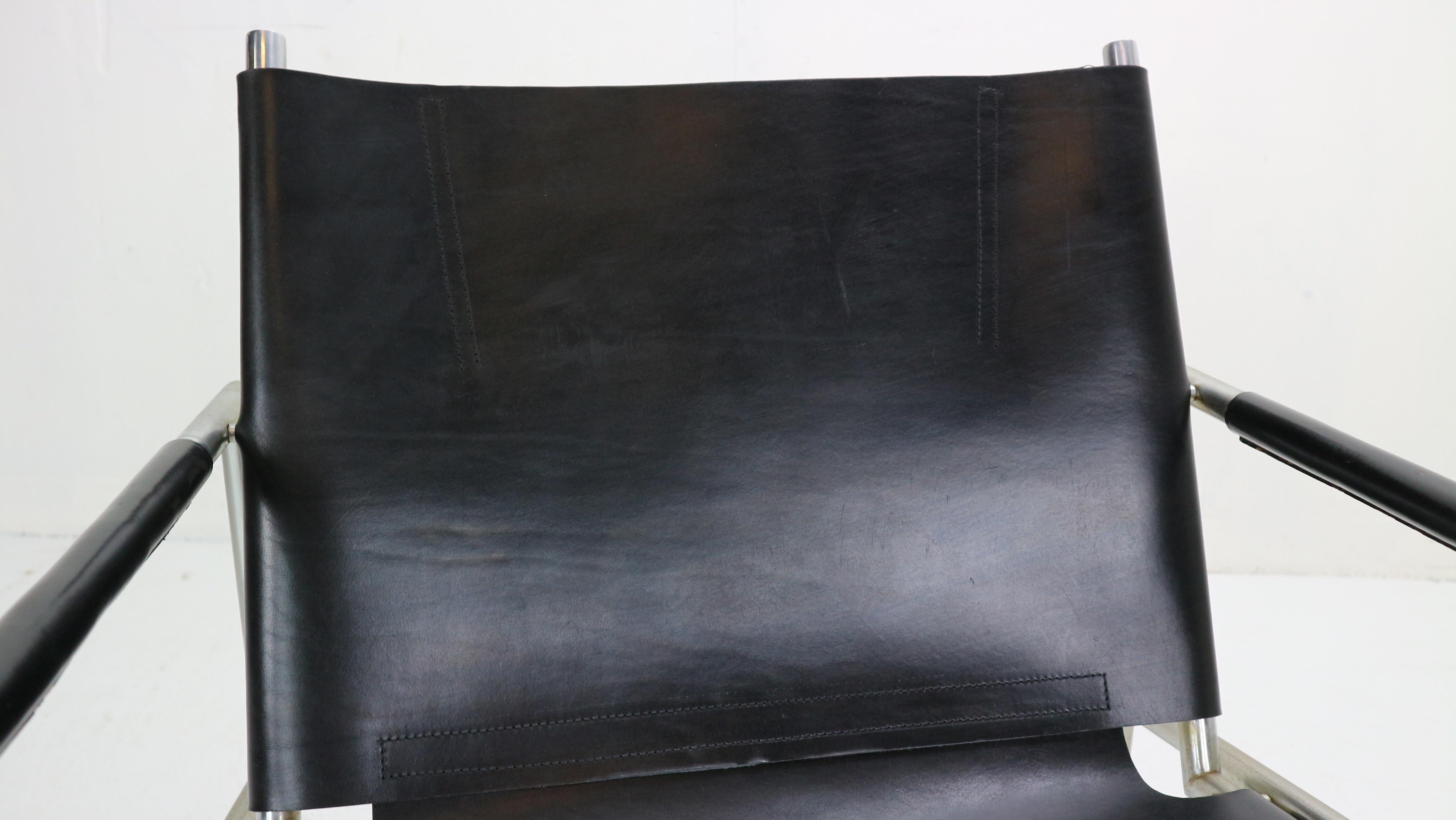 SZ02 Black Leather Armchair by Martin Visser For t Spectrum, 1960s 4