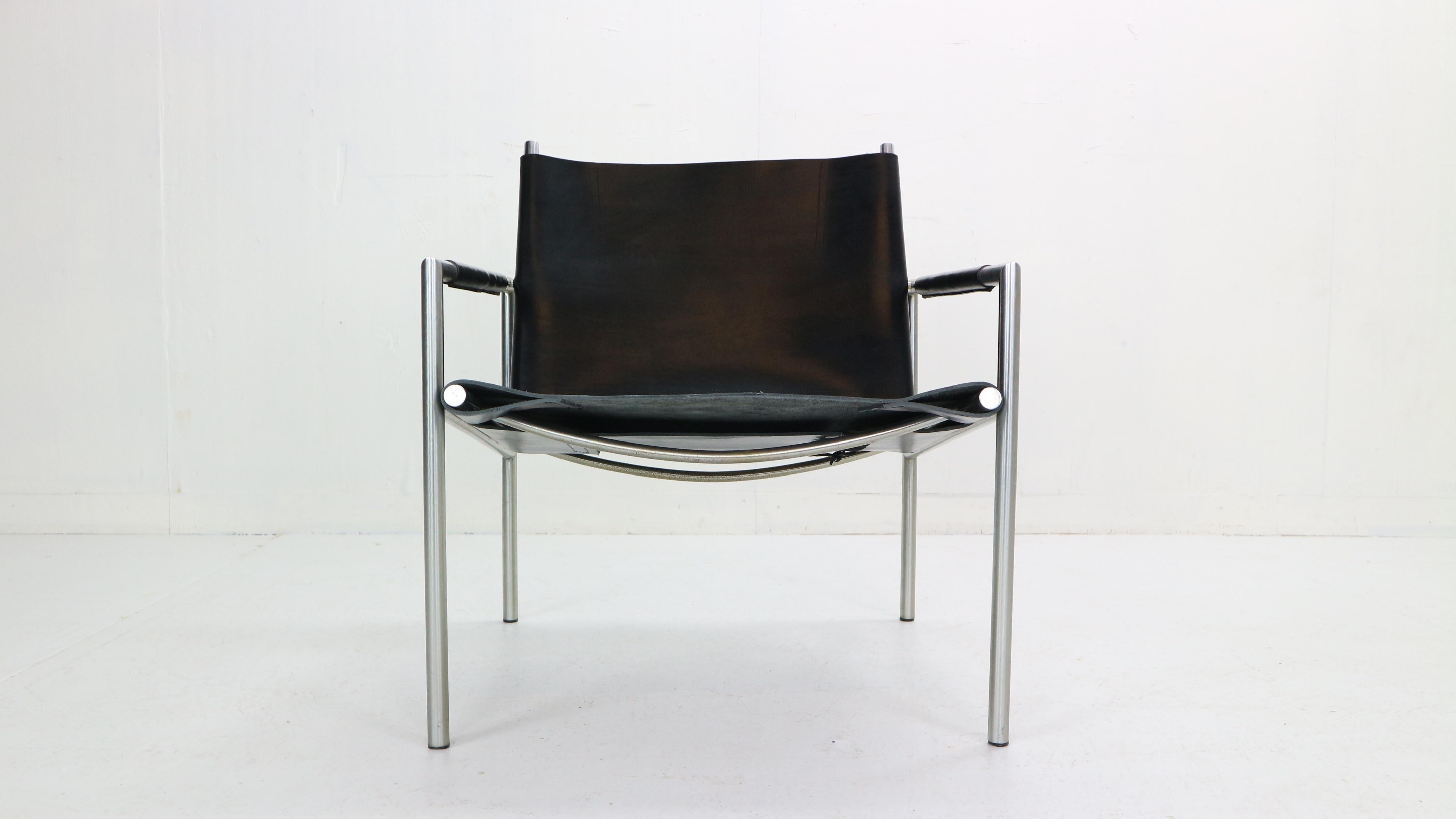 Mid-Century Modern SZ02 Black Leather Armchair by Martin Visser For t Spectrum, 1960s