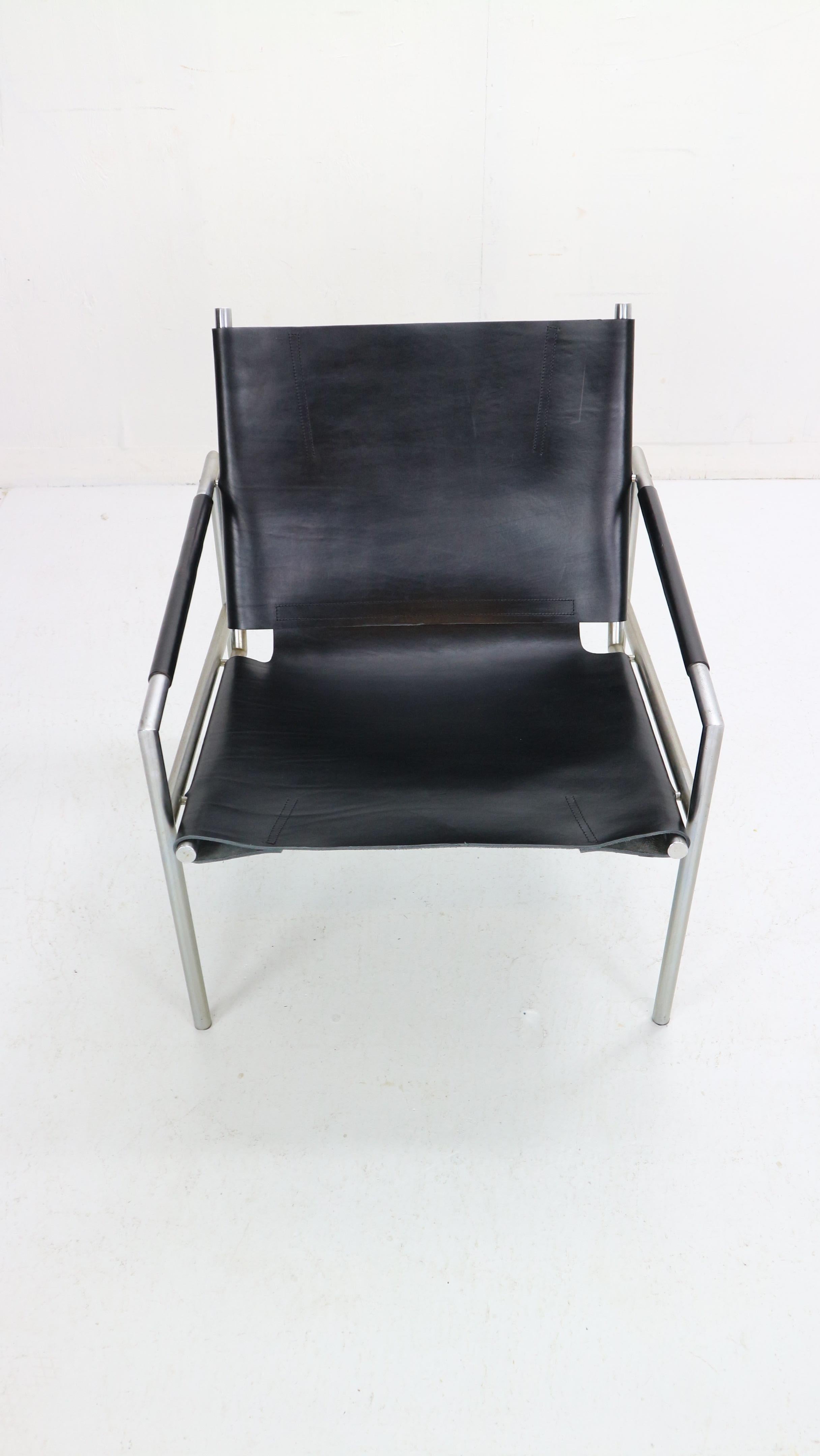 SZ02 Black Leather Armchair by Martin Visser For t Spectrum, 1960s In Good Condition In The Hague, NL