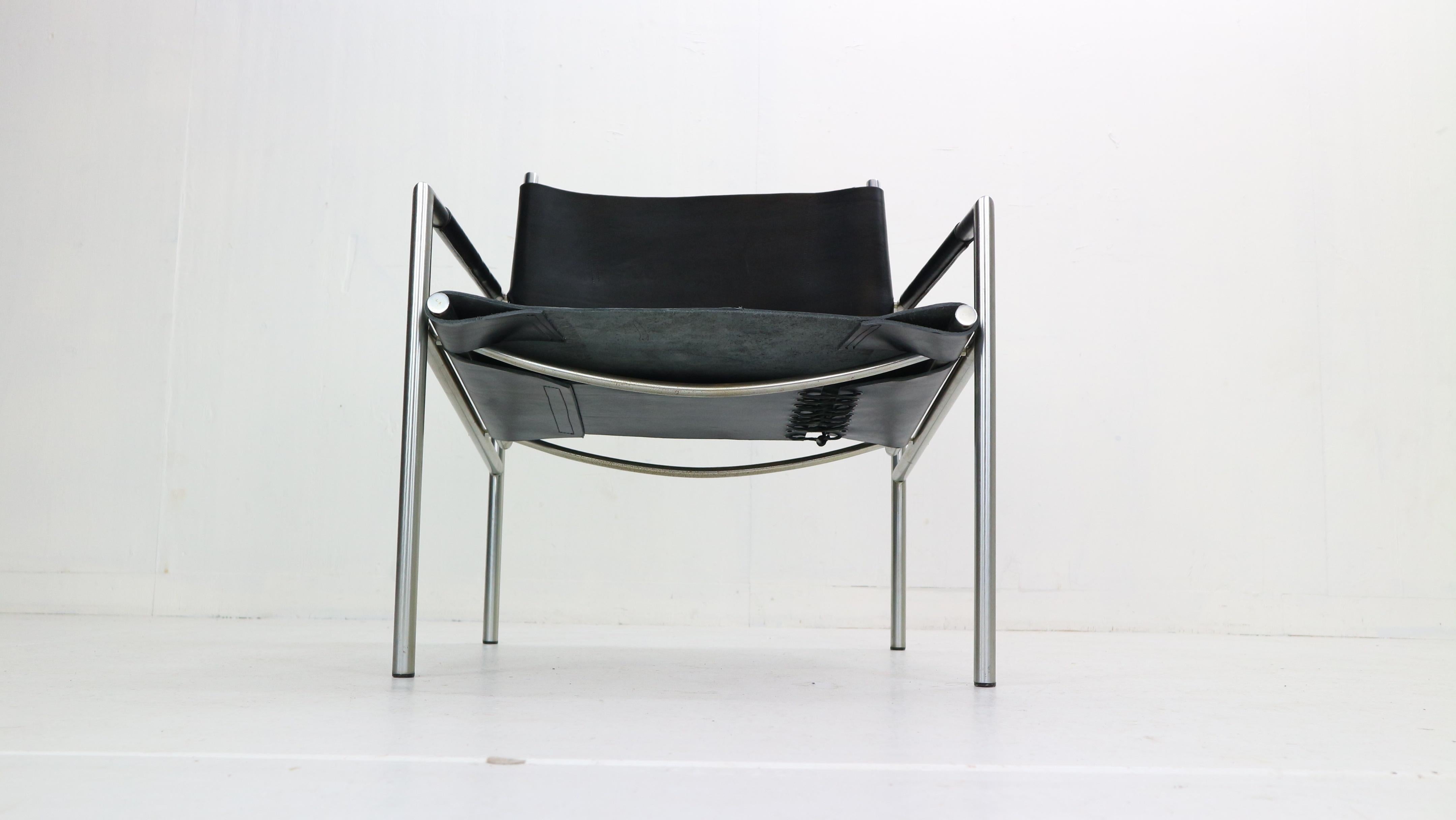 Mid-20th Century SZ02 Black Leather Armchair by Martin Visser For t Spectrum, 1960s