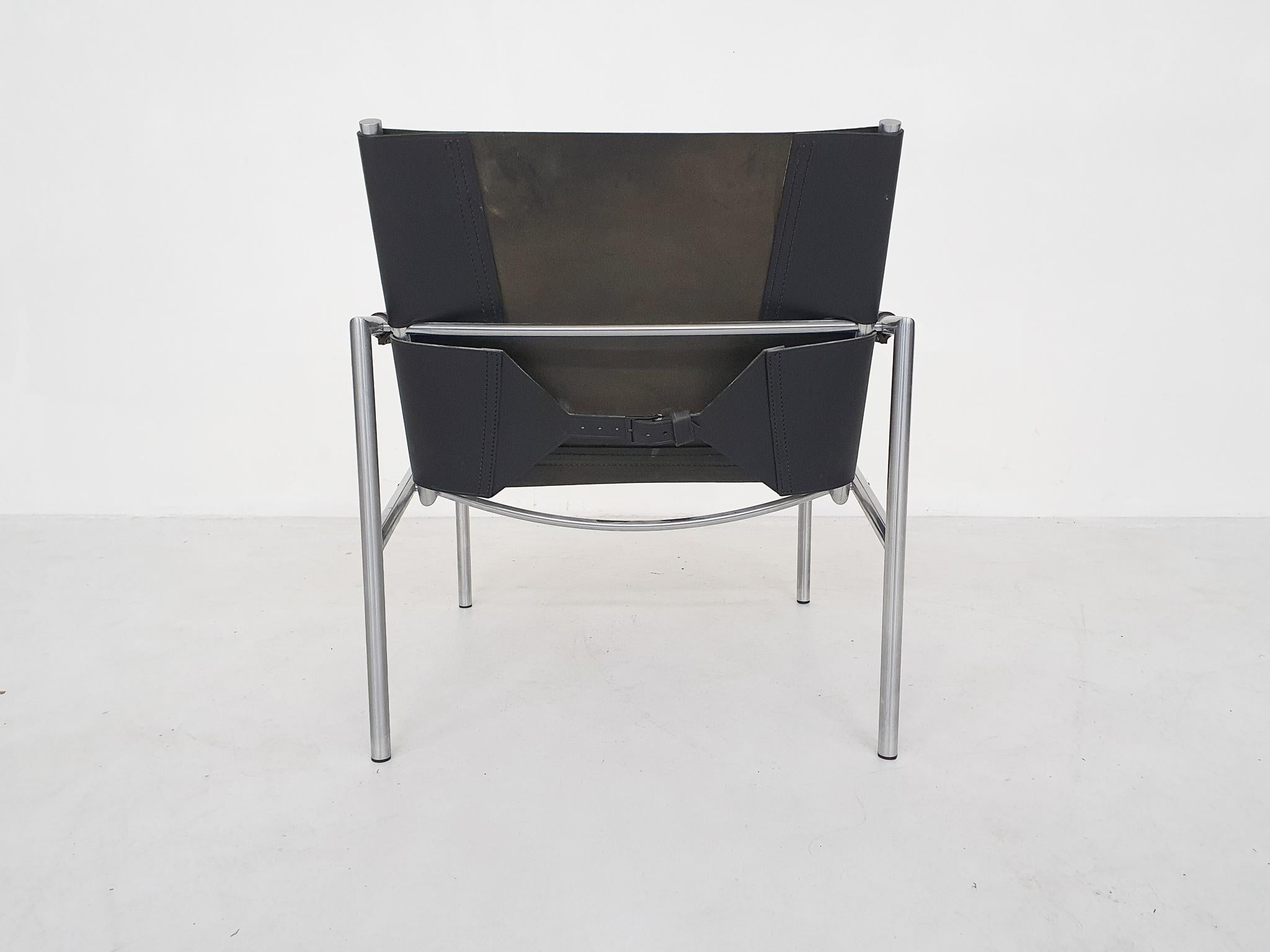 Mid-20th Century SZ02 Black Leather Lounge Chair by Martin Visser for 't Spectrum