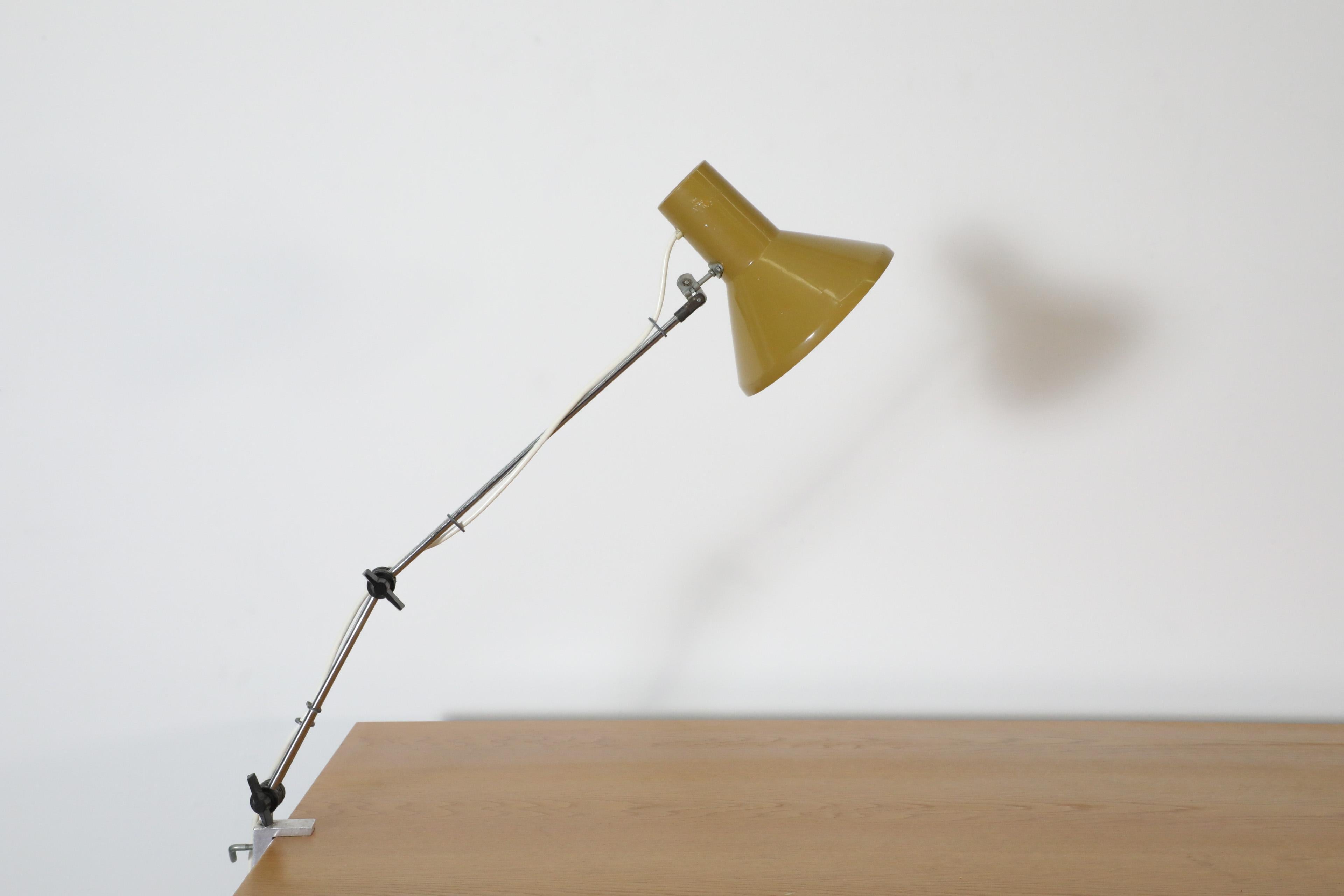 Mid-20th Century Hala Style Industrial Drafting Clamp-on Lamp with Olive Green Shade by Szarvasi
