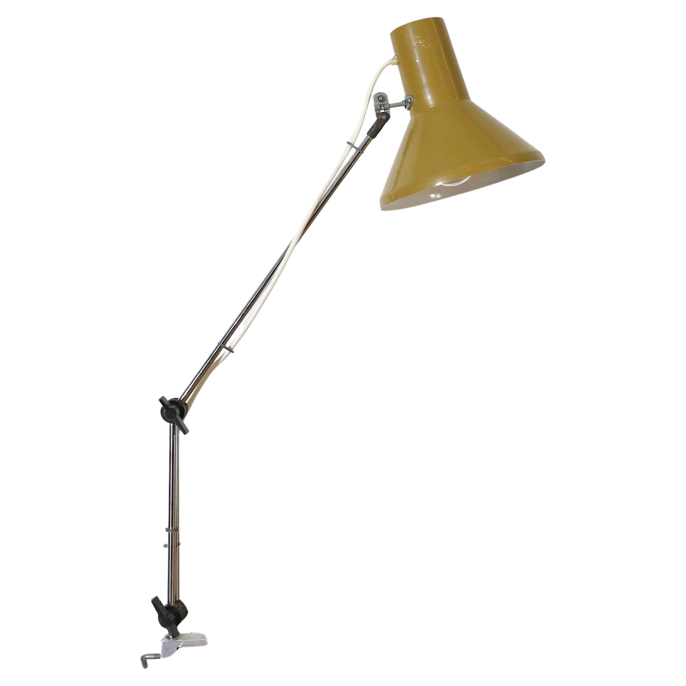 Szarvasi Hala Style Industrial Drafting Clamp-on Lamp with Olive Green Shade For Sale