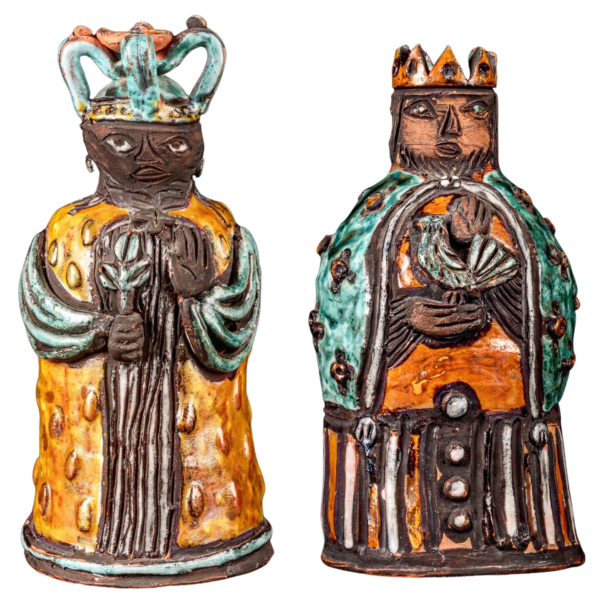 Szekely Et Borderie : Roi Et Reine, Céramiques Émaillées, Vers 1950