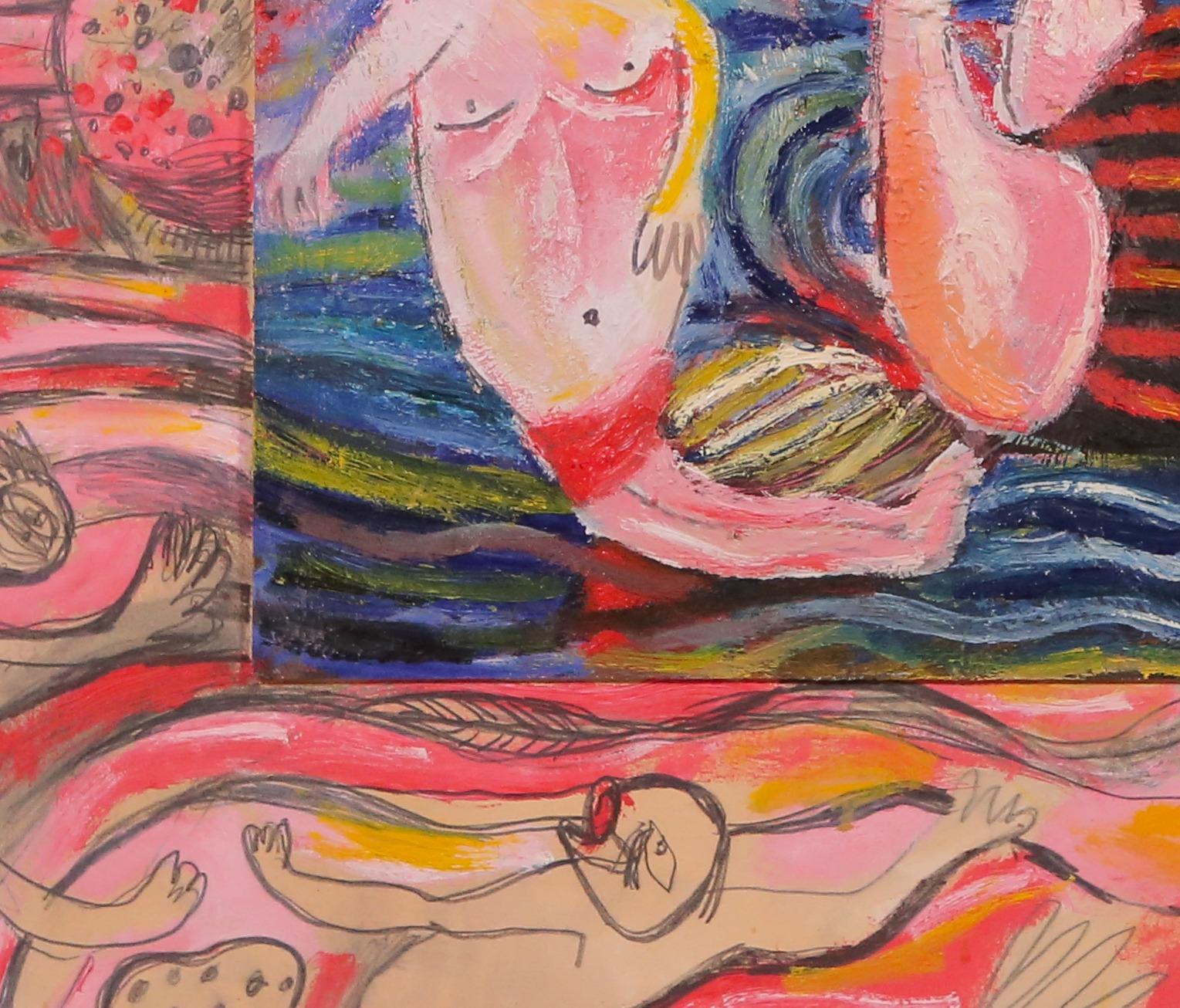 Bather, Szilard Szilagyi, Contemporary Figurative Mixed media, Landscape, Pink For Sale 1