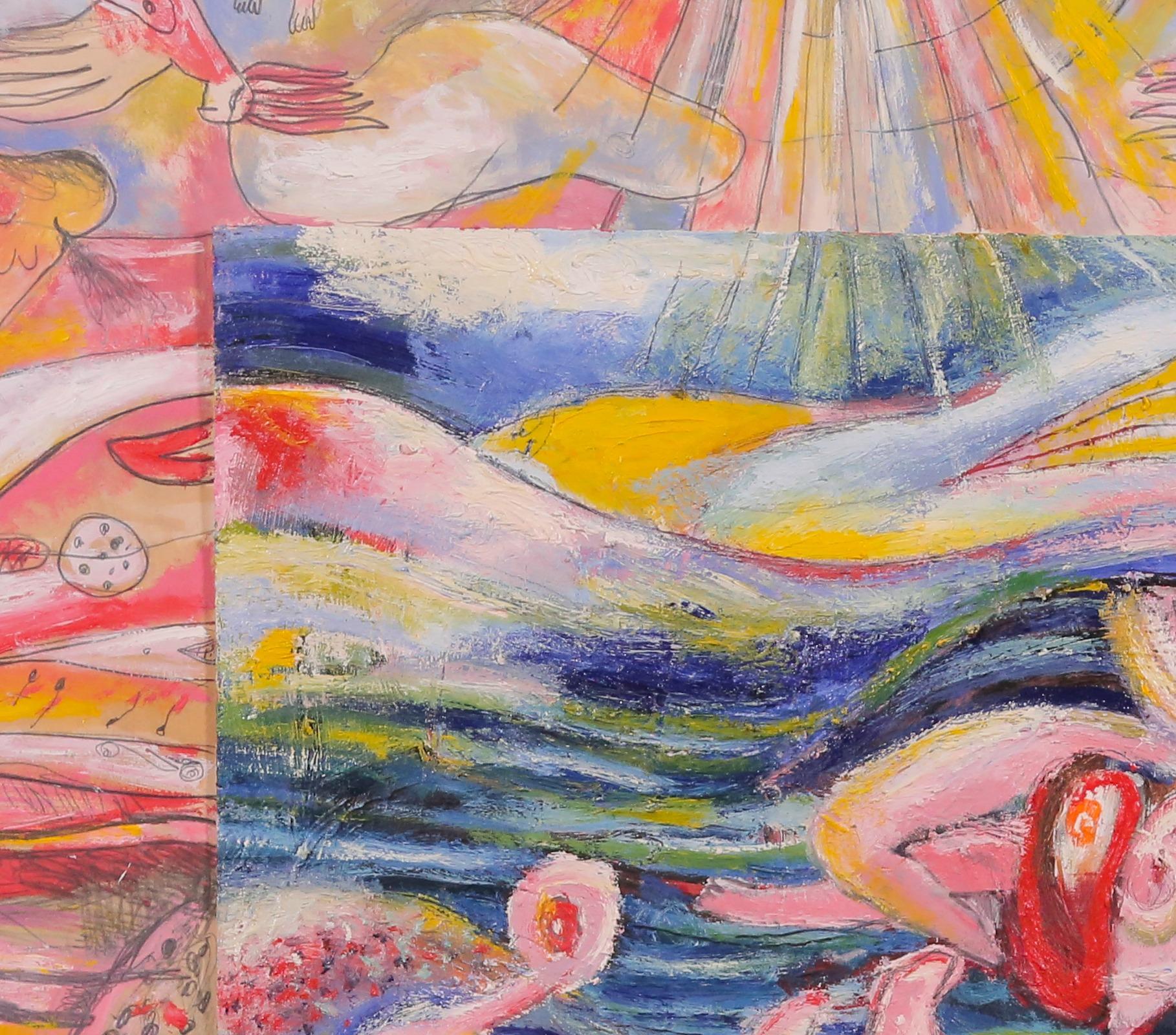 Bather, Szilard Szilagyi, Contemporary Figurative Mixed media, Landscape, Pink For Sale 2