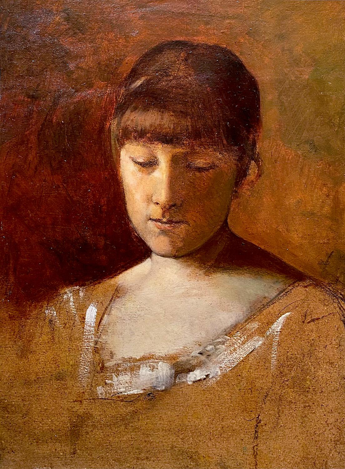 Portrait of a Young Girl, Polish Late 19th Century Oil  - Painting by Szymon Buchbinder