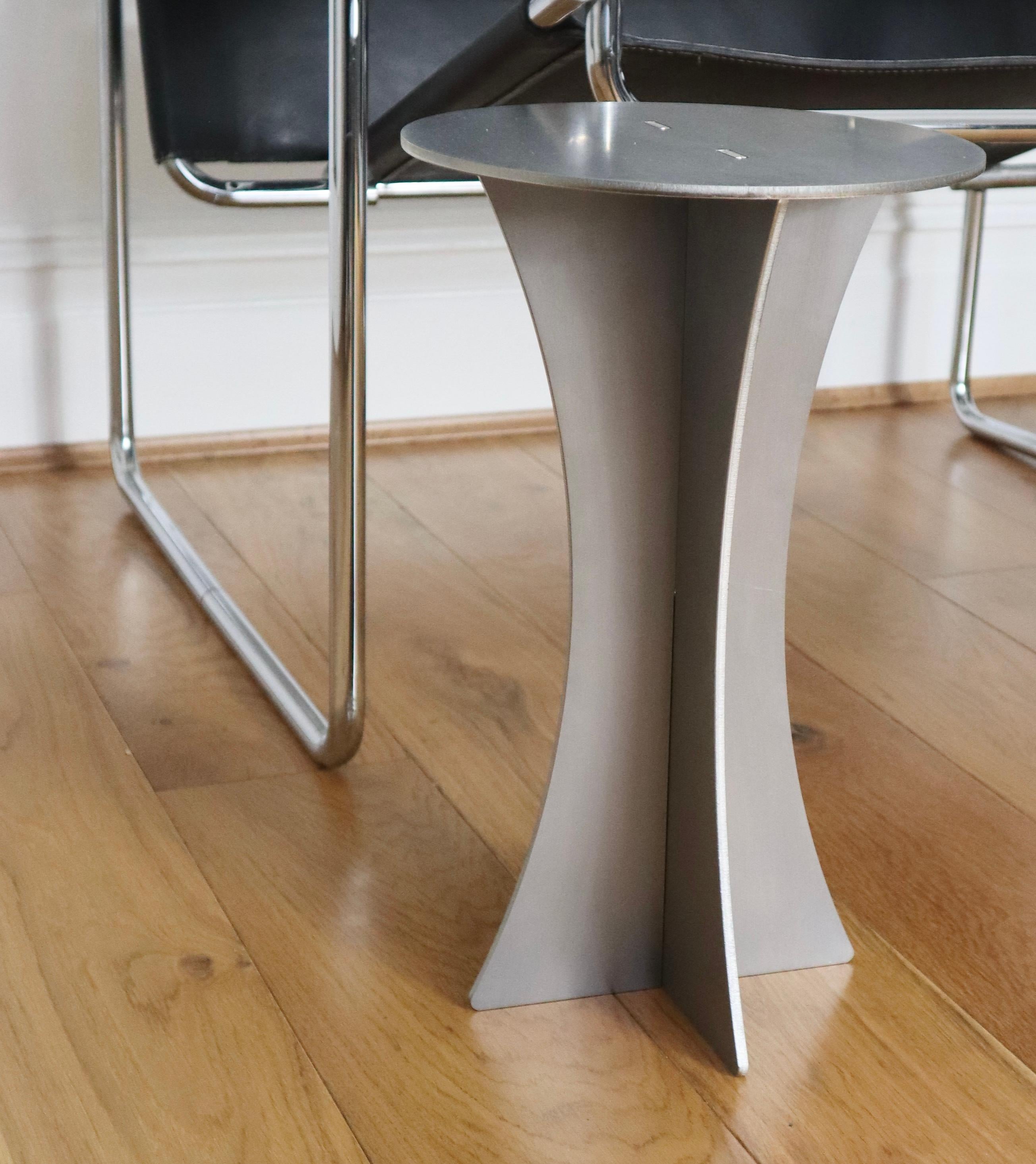 British T-01 Bushed Stainless Steel Silver Metal Side Table Bauhaus Style