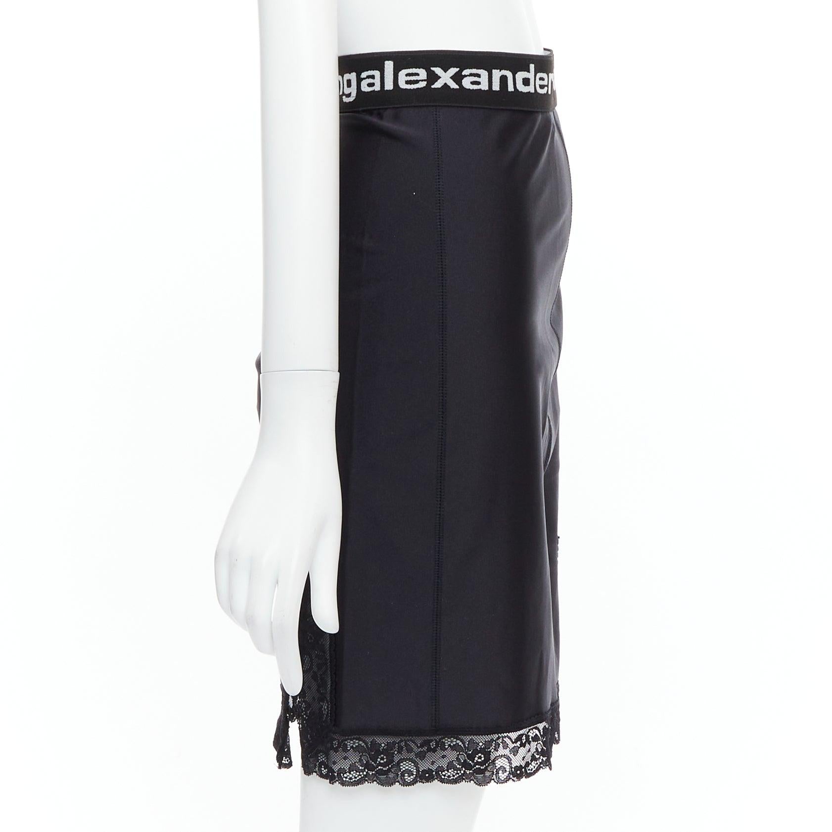 T ALEXANDER WANG black lace trim logo tape waistband mini skirt XS In Excellent Condition For Sale In Hong Kong, NT