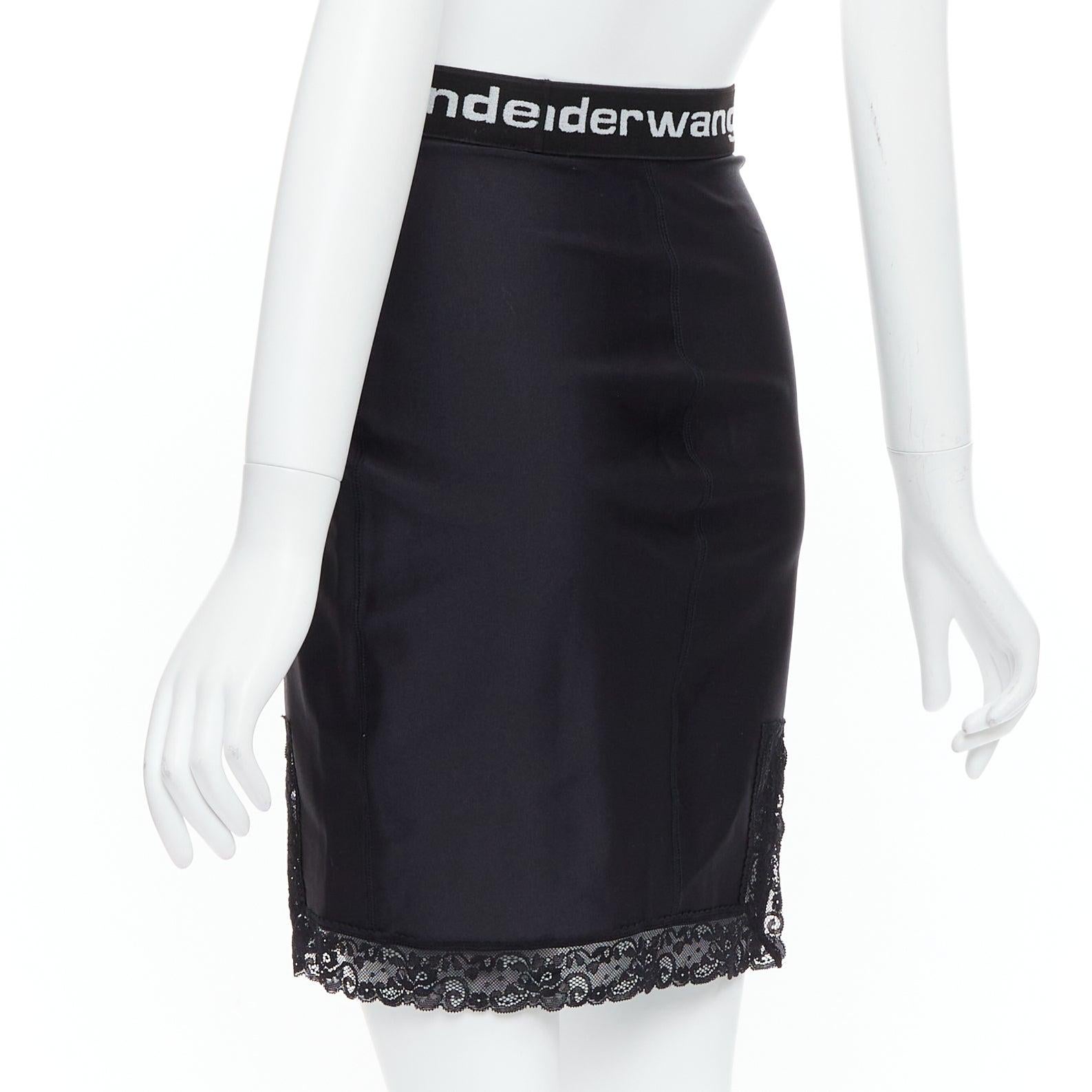 T ALEXANDER WANG black lace trim logo tape waistband mini skirt XS For Sale 1