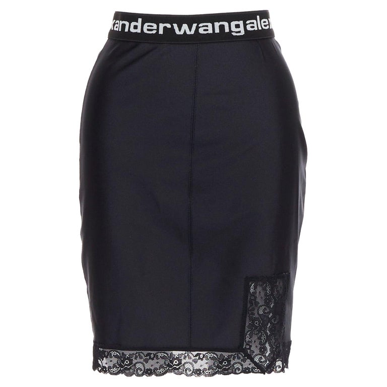 T ALEXANDER WANG black lace trim logo tape waistband mini skirt XS
